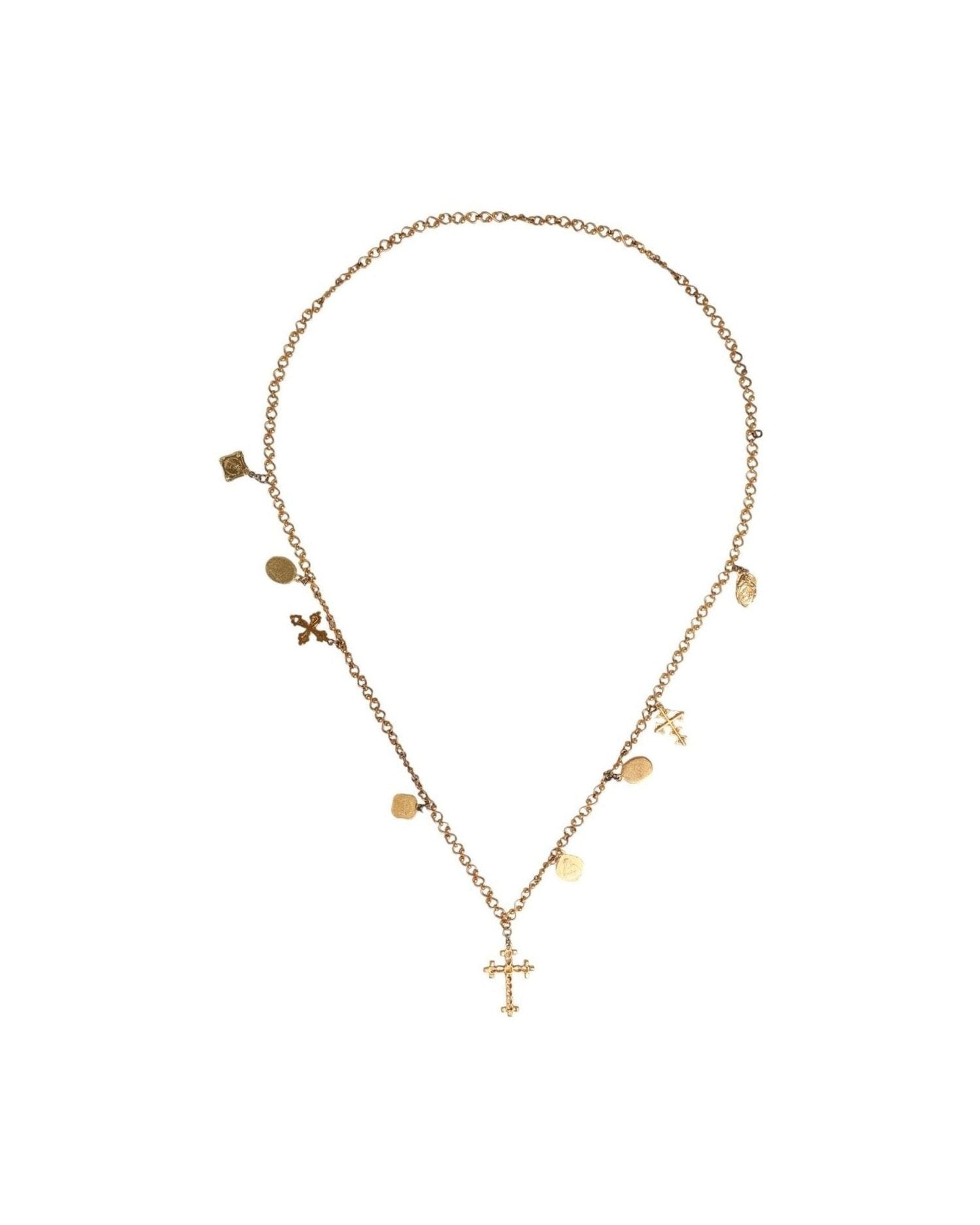 Dolce & Gabbana Tone Brass Chain Religious Cross Pendant Gold Necklace Glam Steals