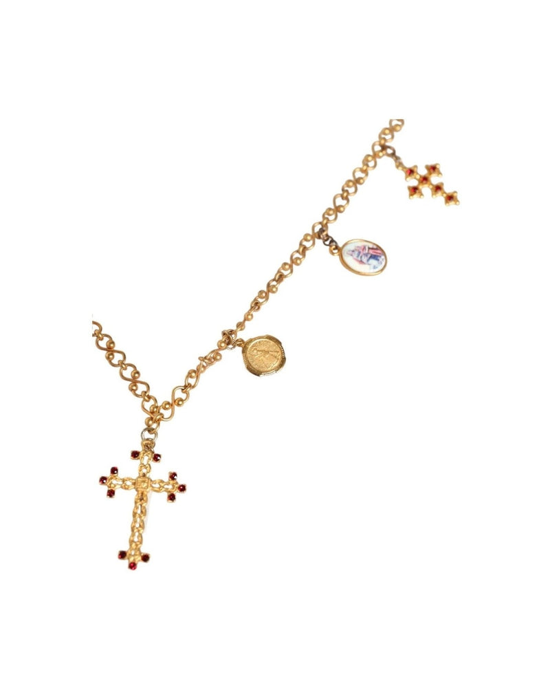 Dolce & Gabbana Tone Brass Chain Religious Cross Pendant Gold Necklace Glam Steals