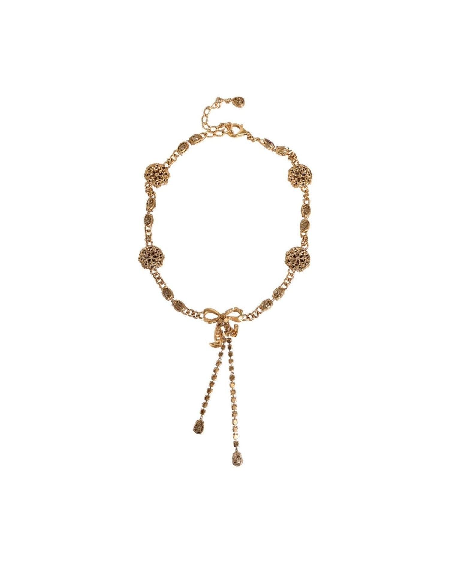 Dolce & Gabbana Tone Brass Crystal Embellished Waist Chain Gold Belt Glam Steals