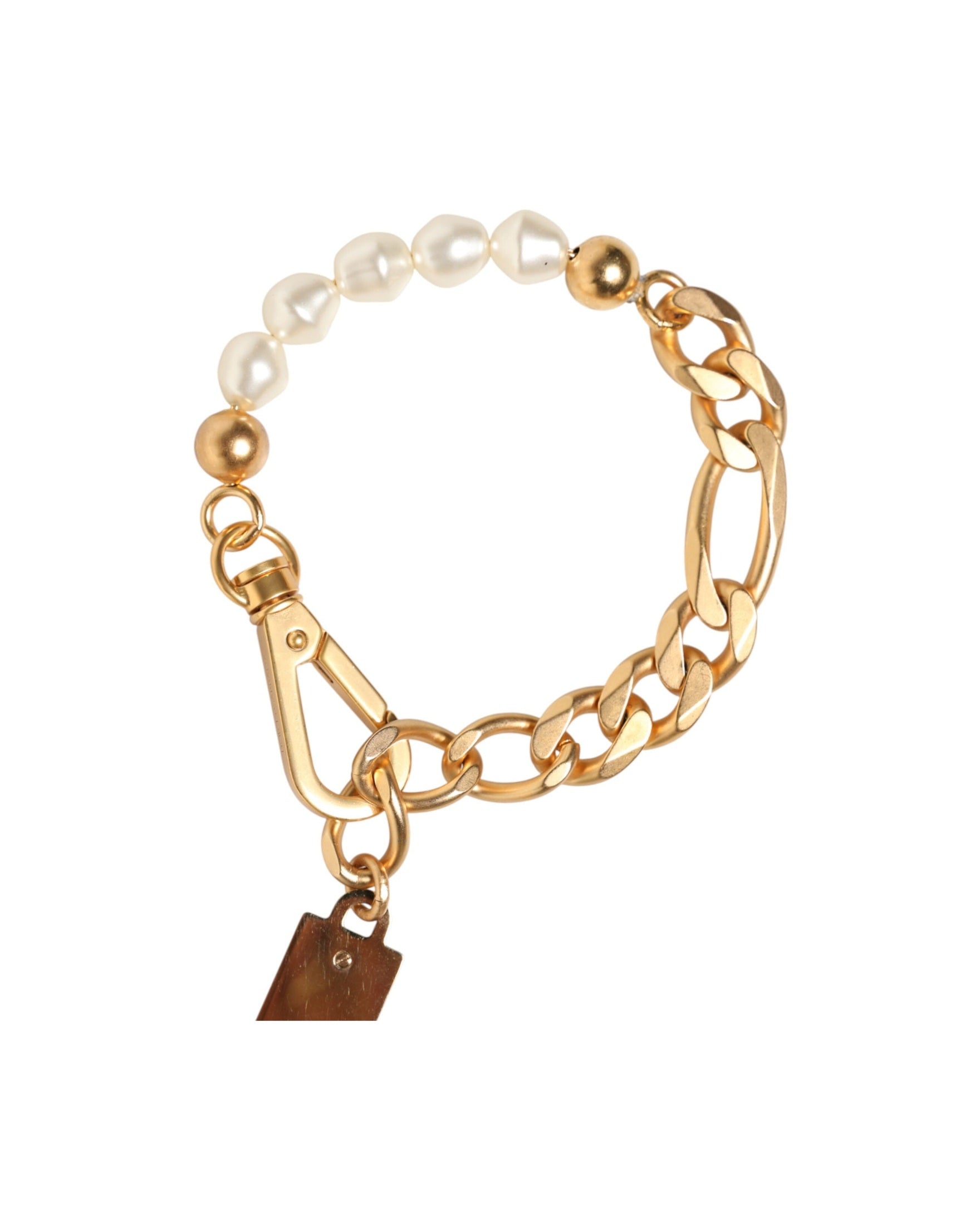 Dolce & Gabbana Gold Tone Brass Faux Pearl Logo Embellish Charm Bracelet Glam Steals