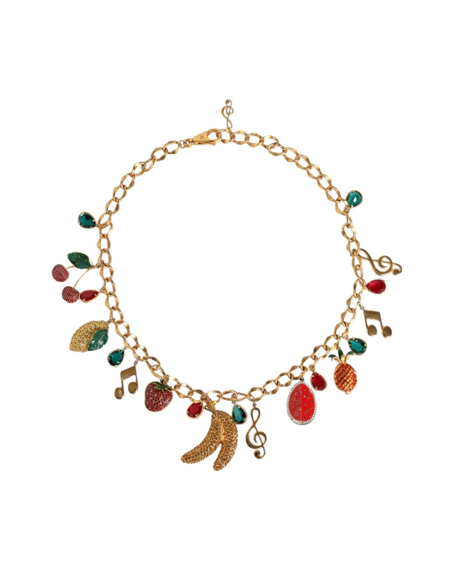 Dolce & Gabbana Tone Brass Fruity Crystal Embellished Waist Chain Gold Belt Glam Steals