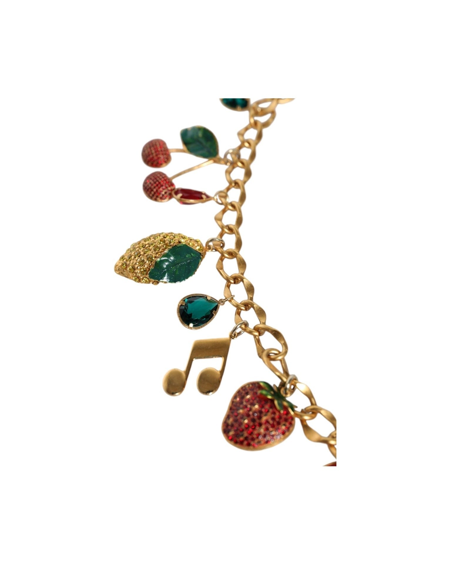 Dolce & Gabbana Tone Brass Fruity Crystal Embellished Waist Chain Gold Belt Glam Steals