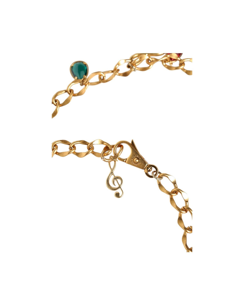 Dolce & Gabbana Tone Brass Fruity Crystal Embellished Waist Chain Gold Belt Glam Steals