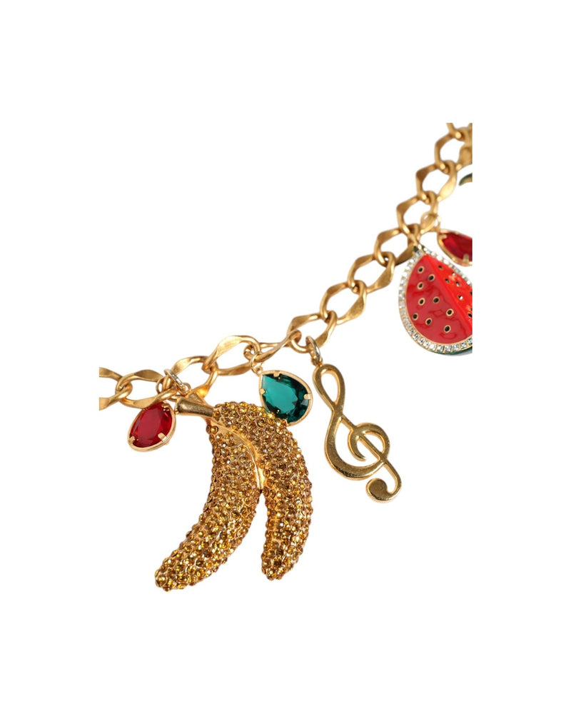 Dolce & Gabbana Tone Brass Fruity Crystal Embellished Waist Chain Gold Belt Glam Steals