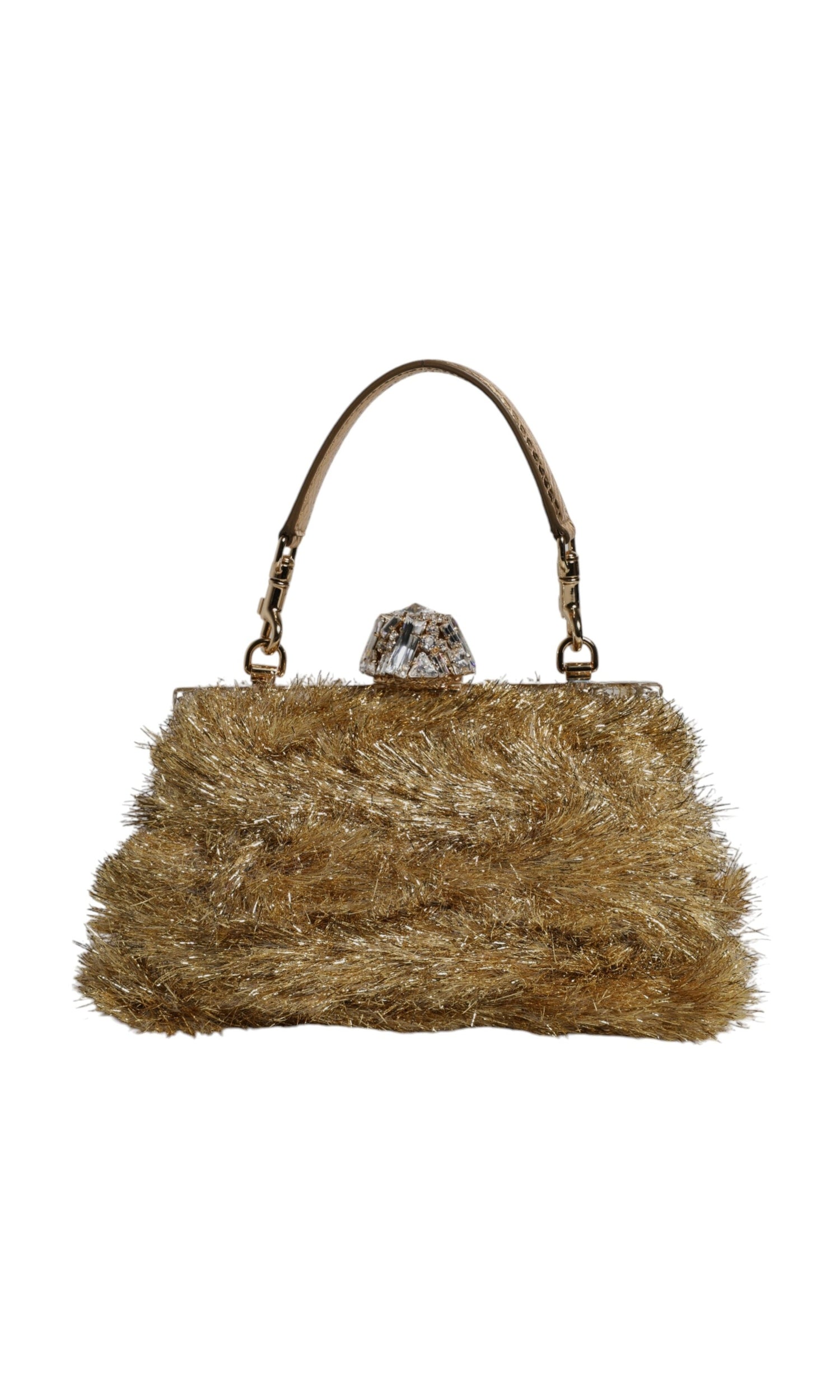 Dolce & Gabbana Gold Vanda Chain Strap Tinsel Crystal Evening Clutch Bag Glam Steals