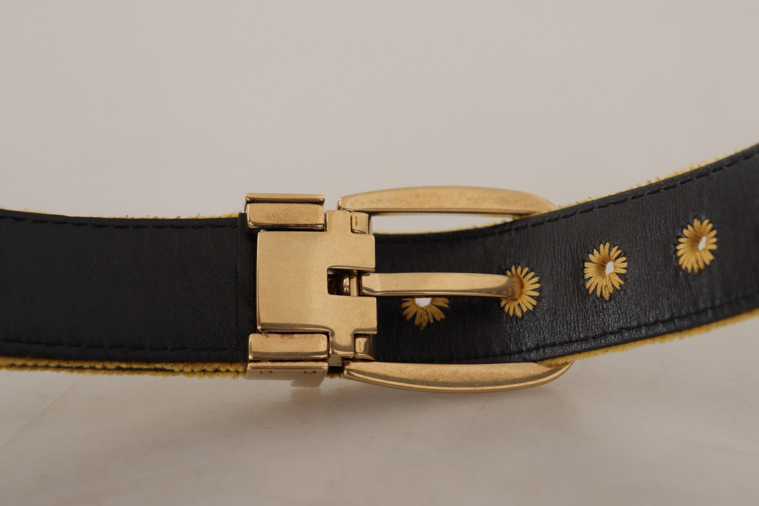 Dolce & Gabbana Gold Velvet Mustard Logo Engraved Metal Buckle Belt Glam Steals