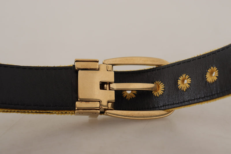 Dolce & Gabbana Gold Velvet Mustard Logo Engraved Metal Buckle Belt Glam Steals