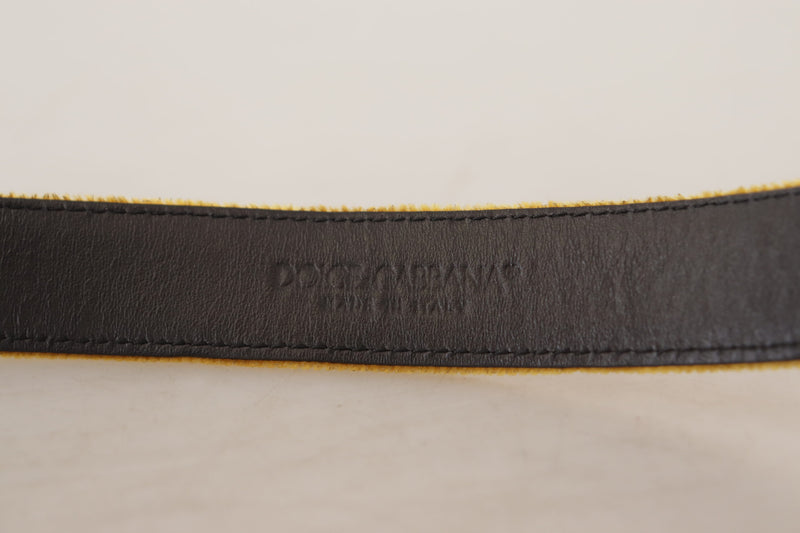 Dolce & Gabbana Gold Velvet Mustard Logo Engraved Metal Buckle Belt Glam Steals