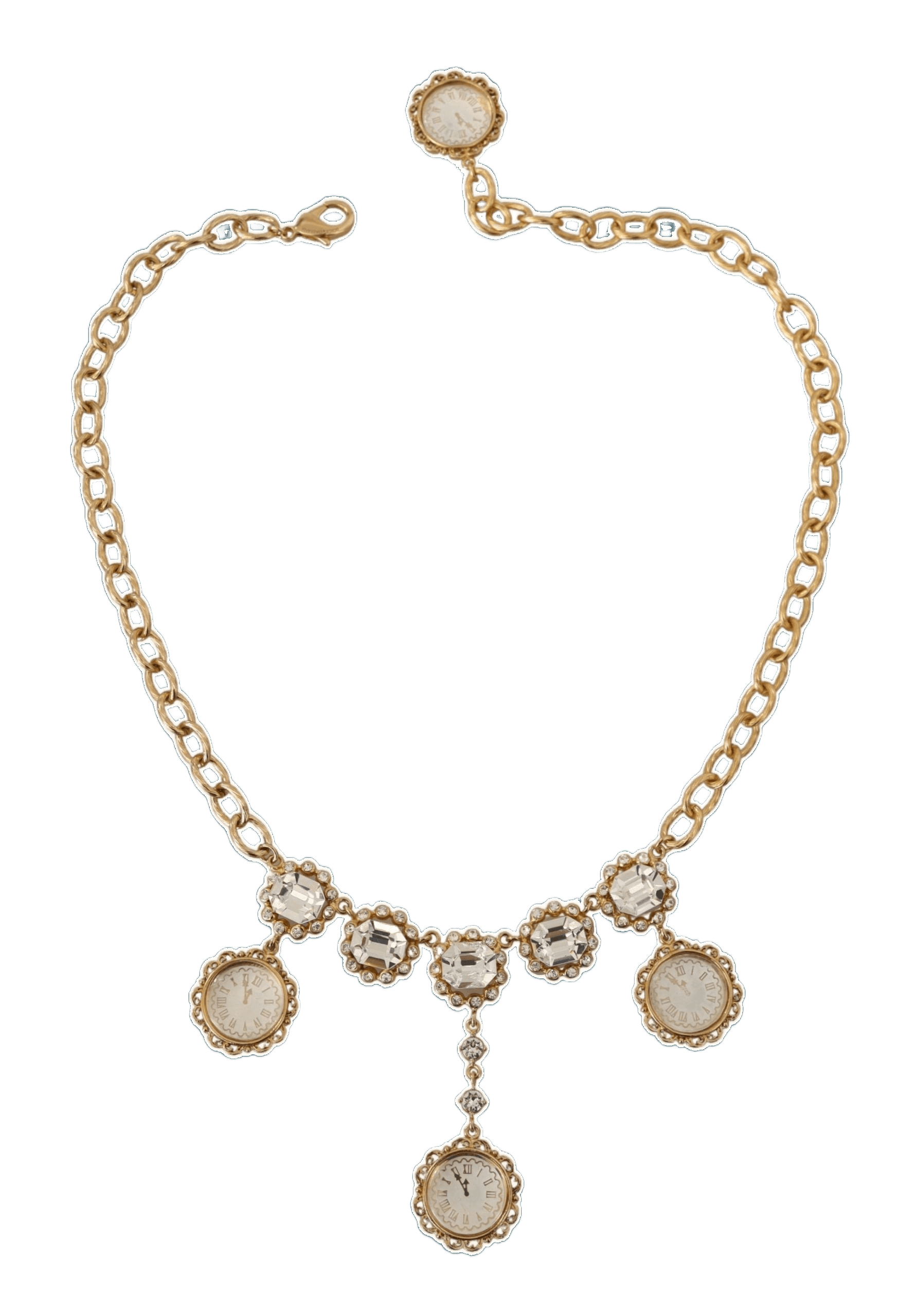 Dolce & Gabbana Gold and Clock Statement Crystal Chain Necklace Glam Steals