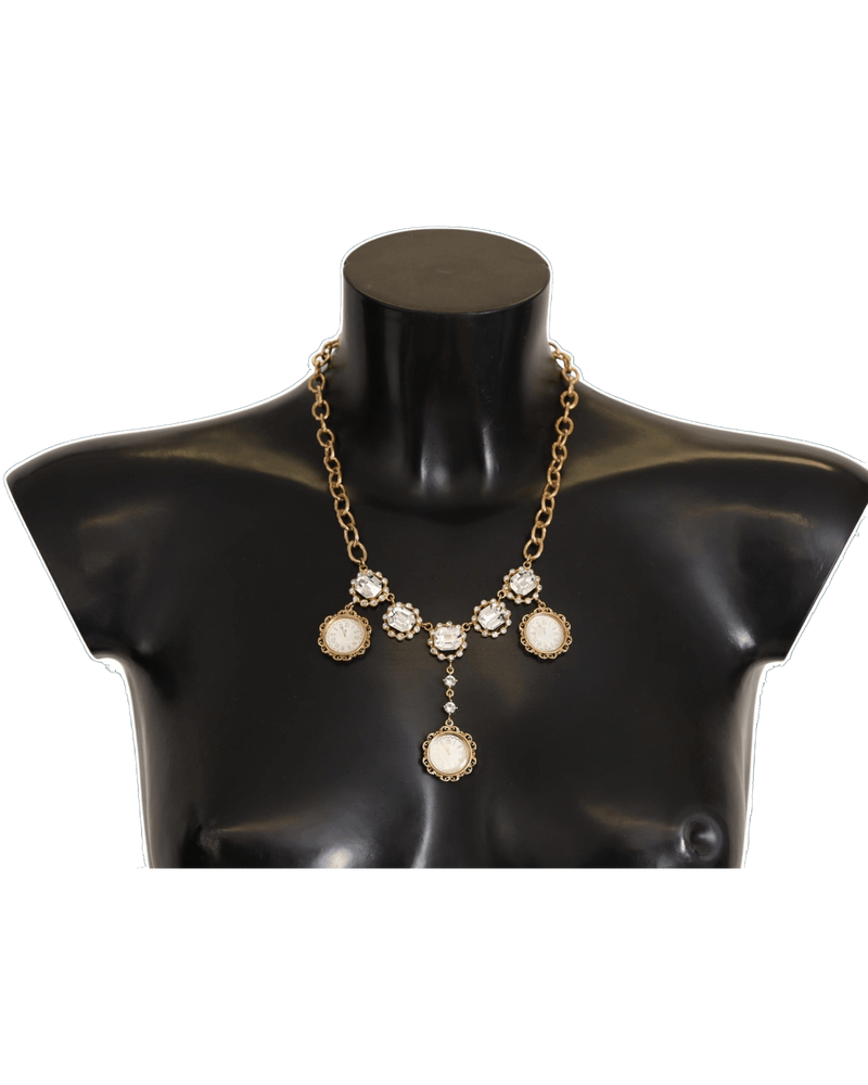 Dolce & Gabbana Gold and Clock Statement Crystal Chain Necklace Glam Steals