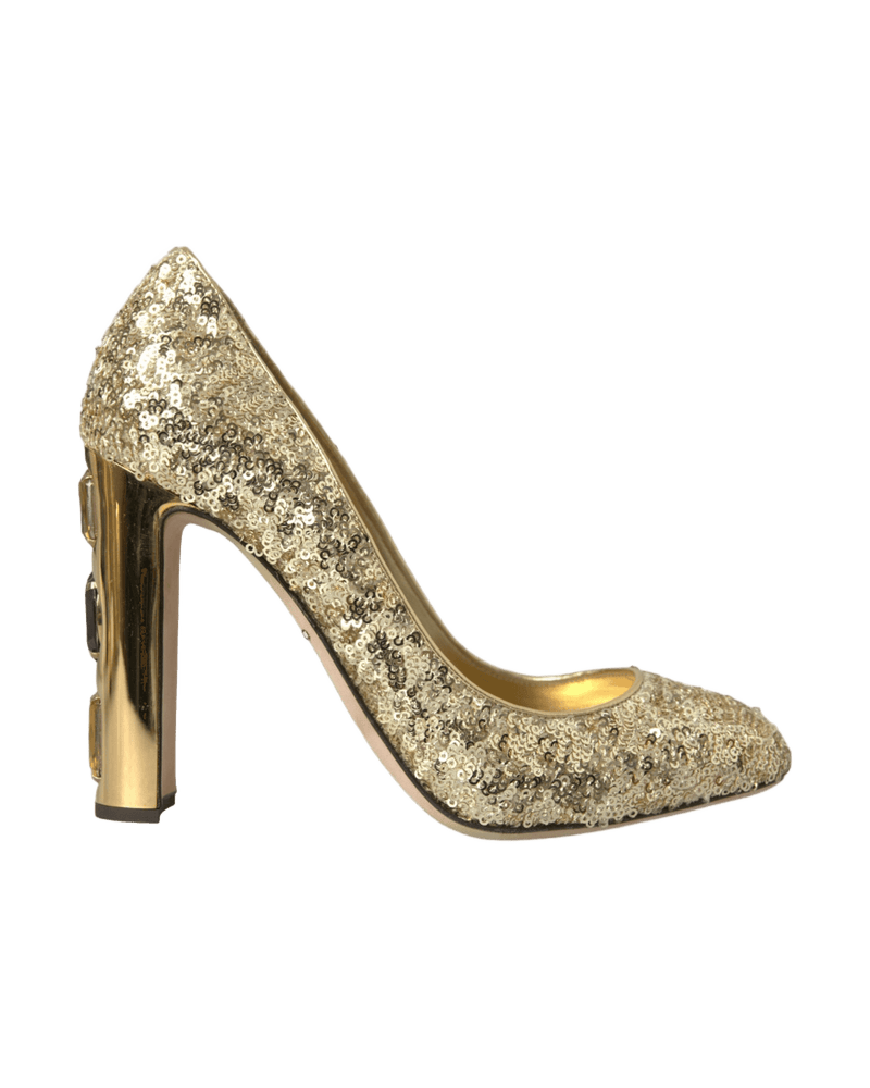 Dolce & Gabbana Gold And Sequin Crystal Heels Glam Steals