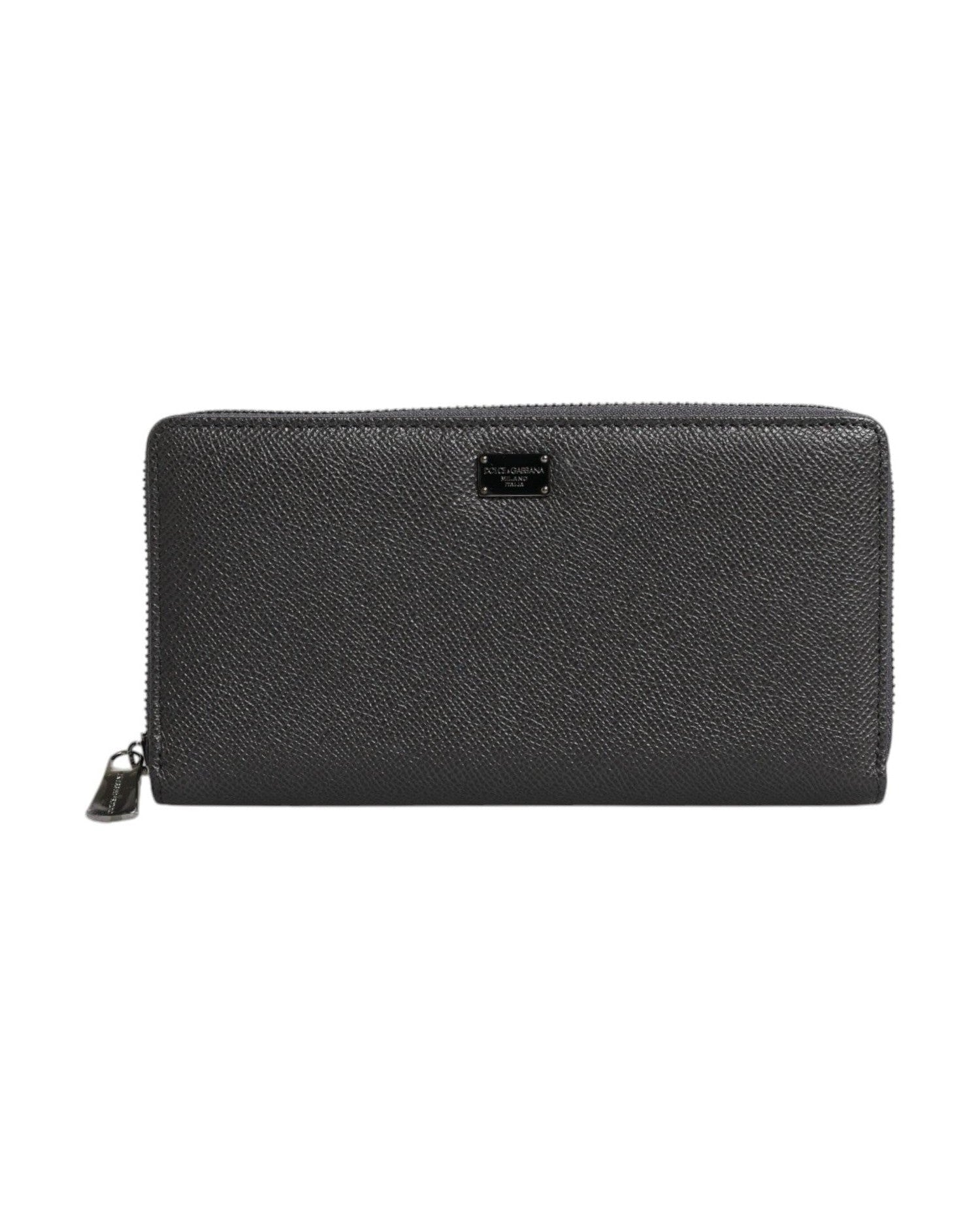 Dolce & Gabbana Dark Leather Dg Logo Zip Around Continental Gray Wallet Glam Steals
