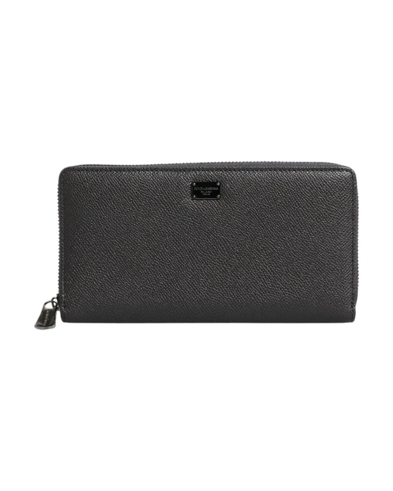 Dolce & Gabbana Dark Leather Dg Logo Zip Around Continental Gray Wallet Glam Steals