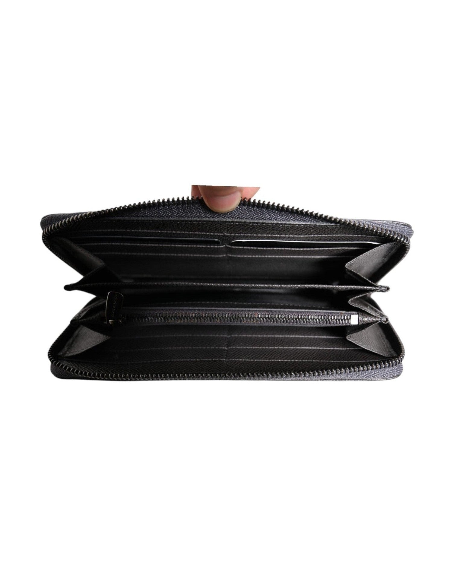 Dolce & Gabbana Dark Leather Dg Logo Zip Around Continental Gray Wallet Glam Steals