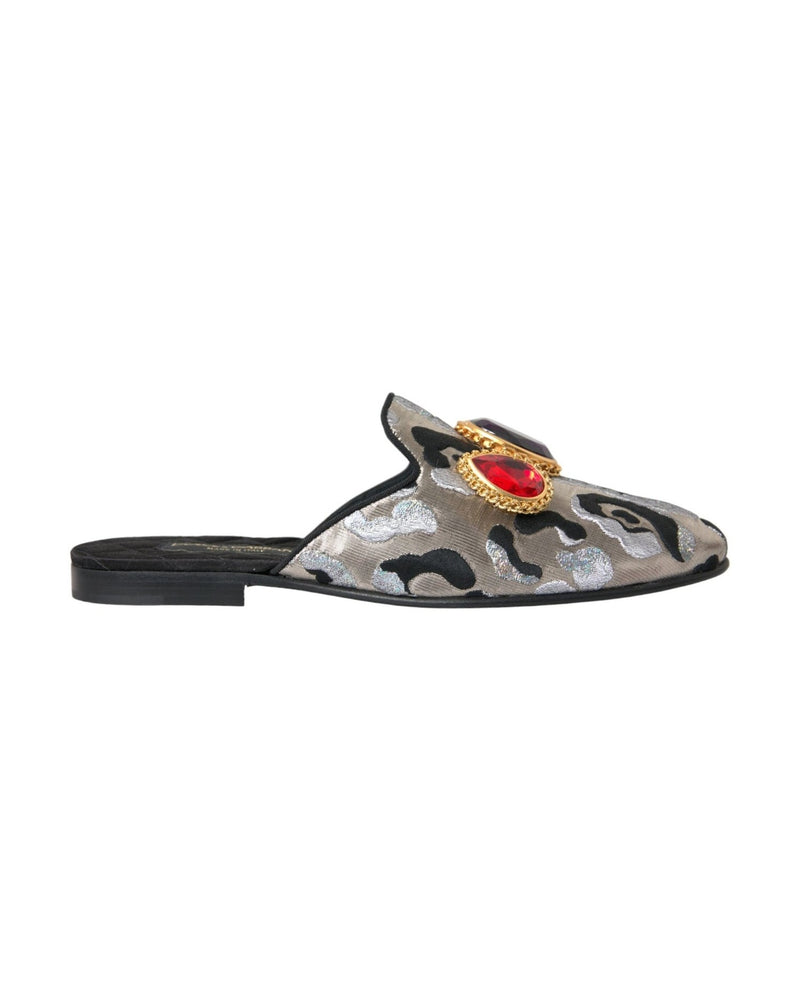 Dolce & Gabbana Gray Jacquard Crystal Mule Flat Sandals Shoes Glam Steals