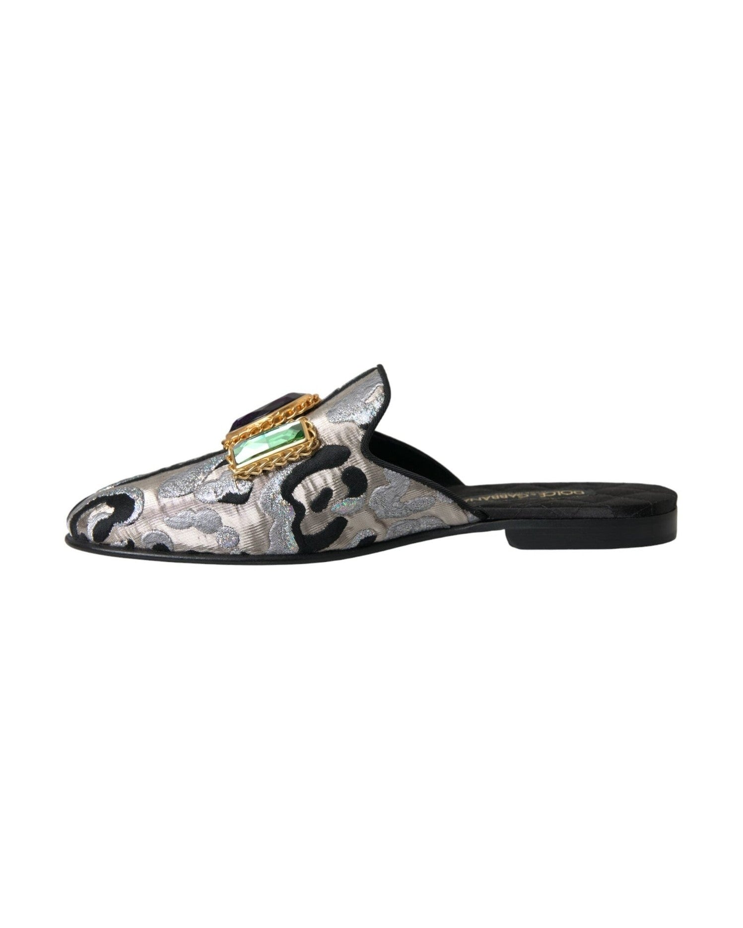 Dolce & Gabbana Gray Jacquard Crystal Mule Flat Sandals Shoes Glam Steals