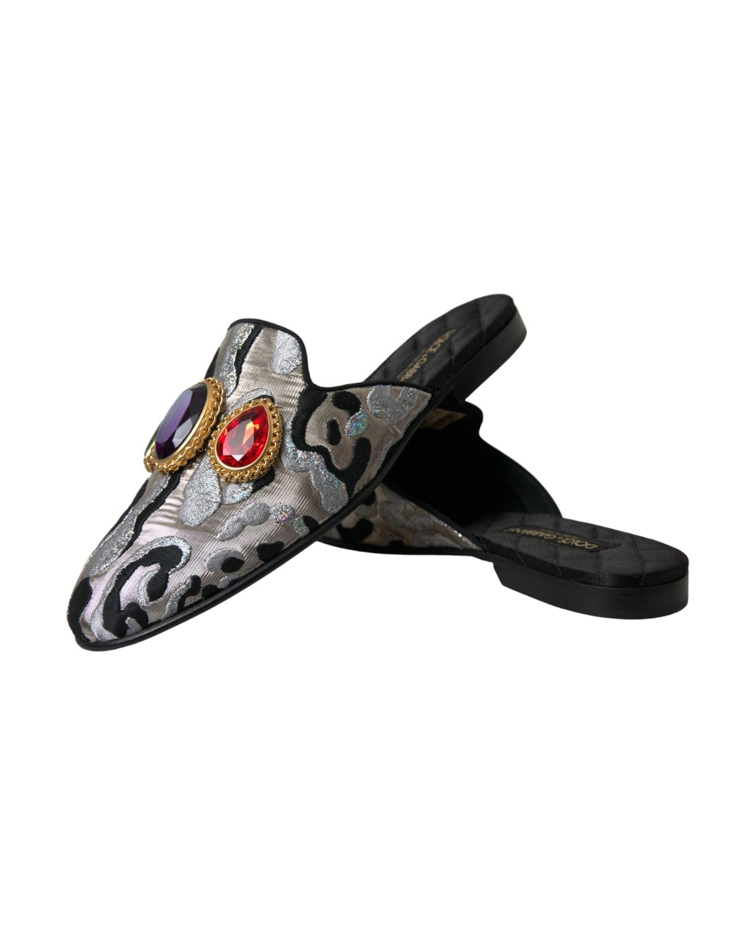 Dolce & Gabbana Gray Jacquard Crystal Mule Flat Sandals Shoes Glam Steals