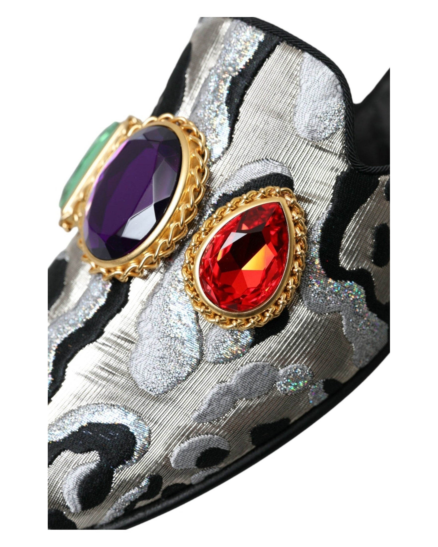 Dolce & Gabbana Gray Jacquard Crystal Mule Flat Sandals Shoes Glam Steals