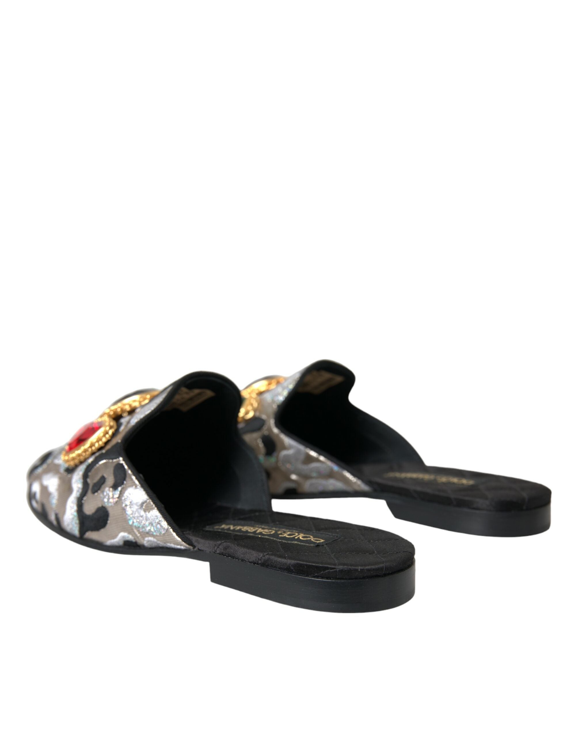 Dolce & Gabbana Gray Jacquard Crystal Mule Flat Sandals Shoes Glam Steals