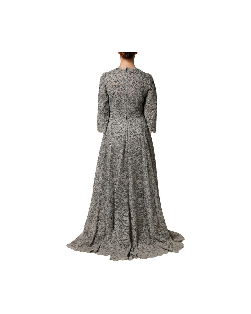 Dolce & Gabbana Gray Lace Long Sleeves Cotton Maxi Dress Glam Steals