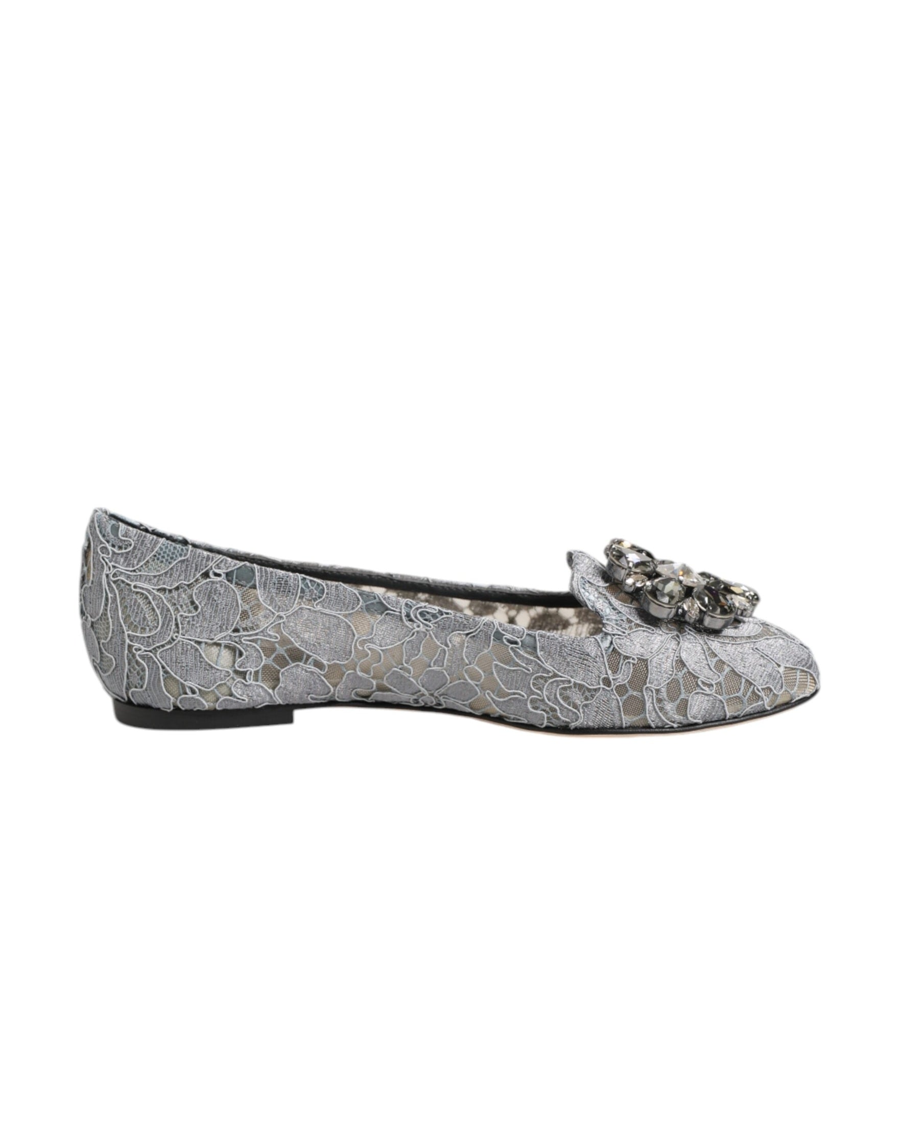 Dolce & Gabbana Gray Lace Taormina Crystals Flats Shoes Glam Steals