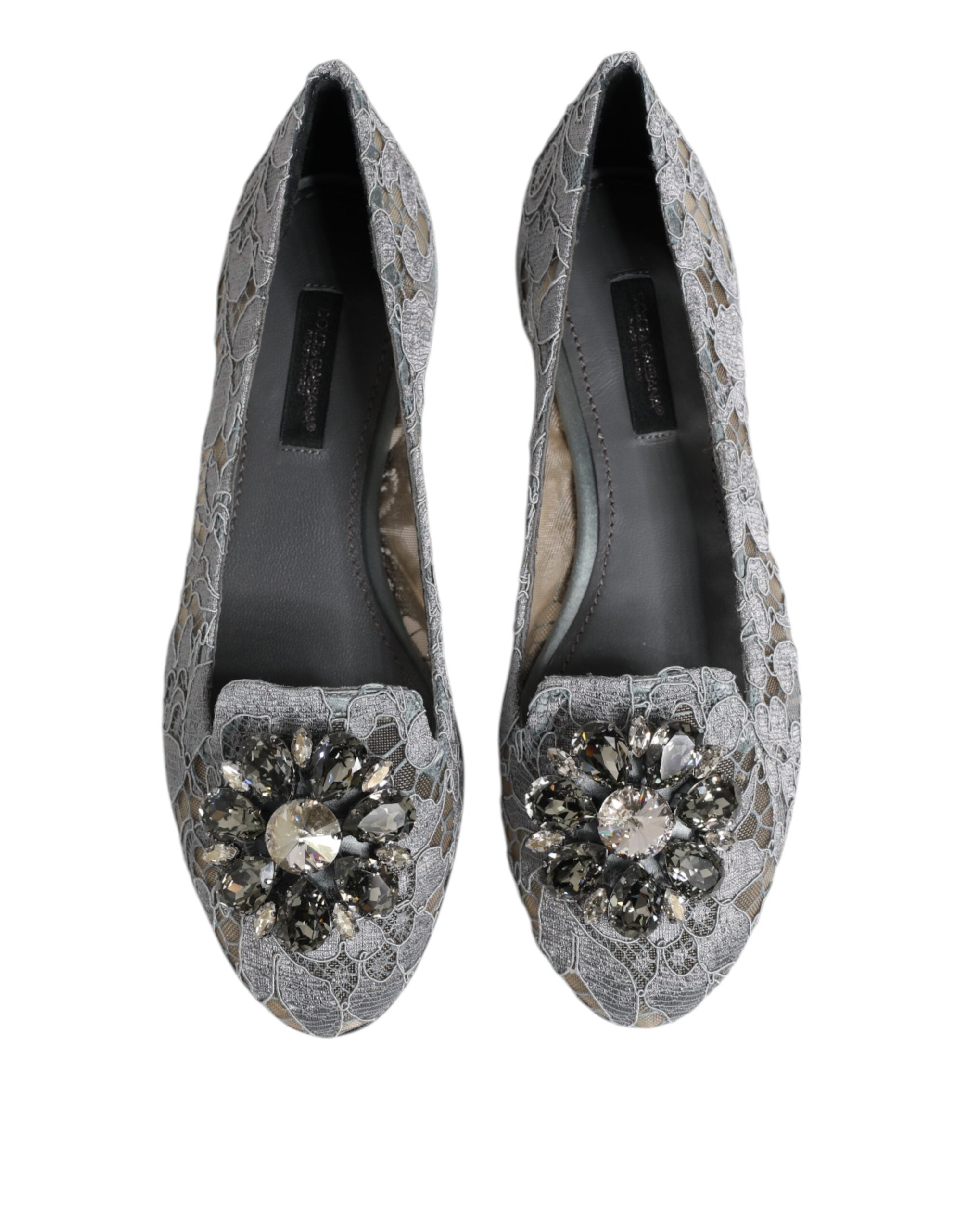 Dolce & Gabbana Gray Lace Taormina Crystals Flats Shoes Glam Steals