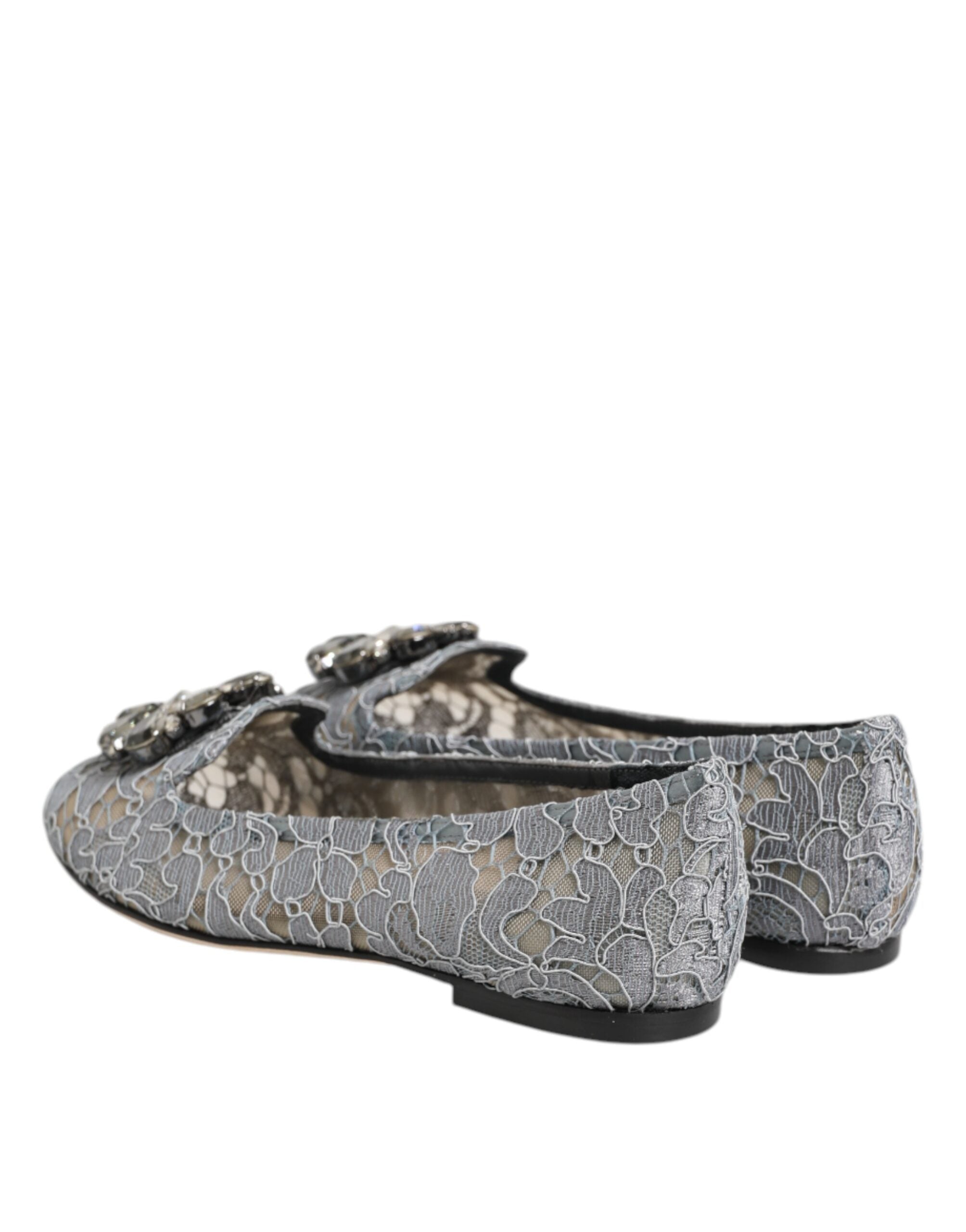 Dolce & Gabbana Gray Lace Taormina Crystals Flats Shoes Glam Steals