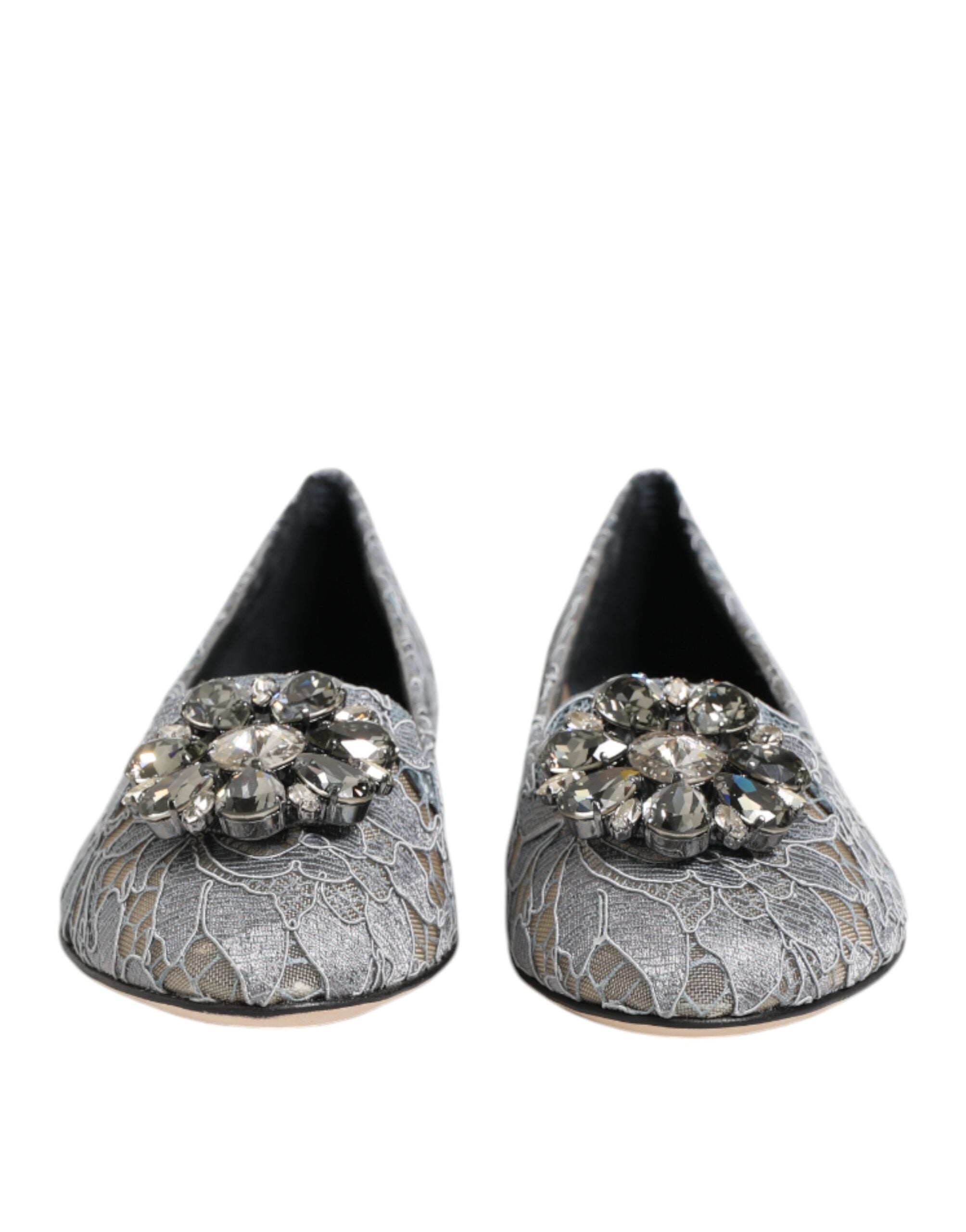 Dolce & Gabbana Gray Lace Taormina Crystals Flats Shoes Glam Steals