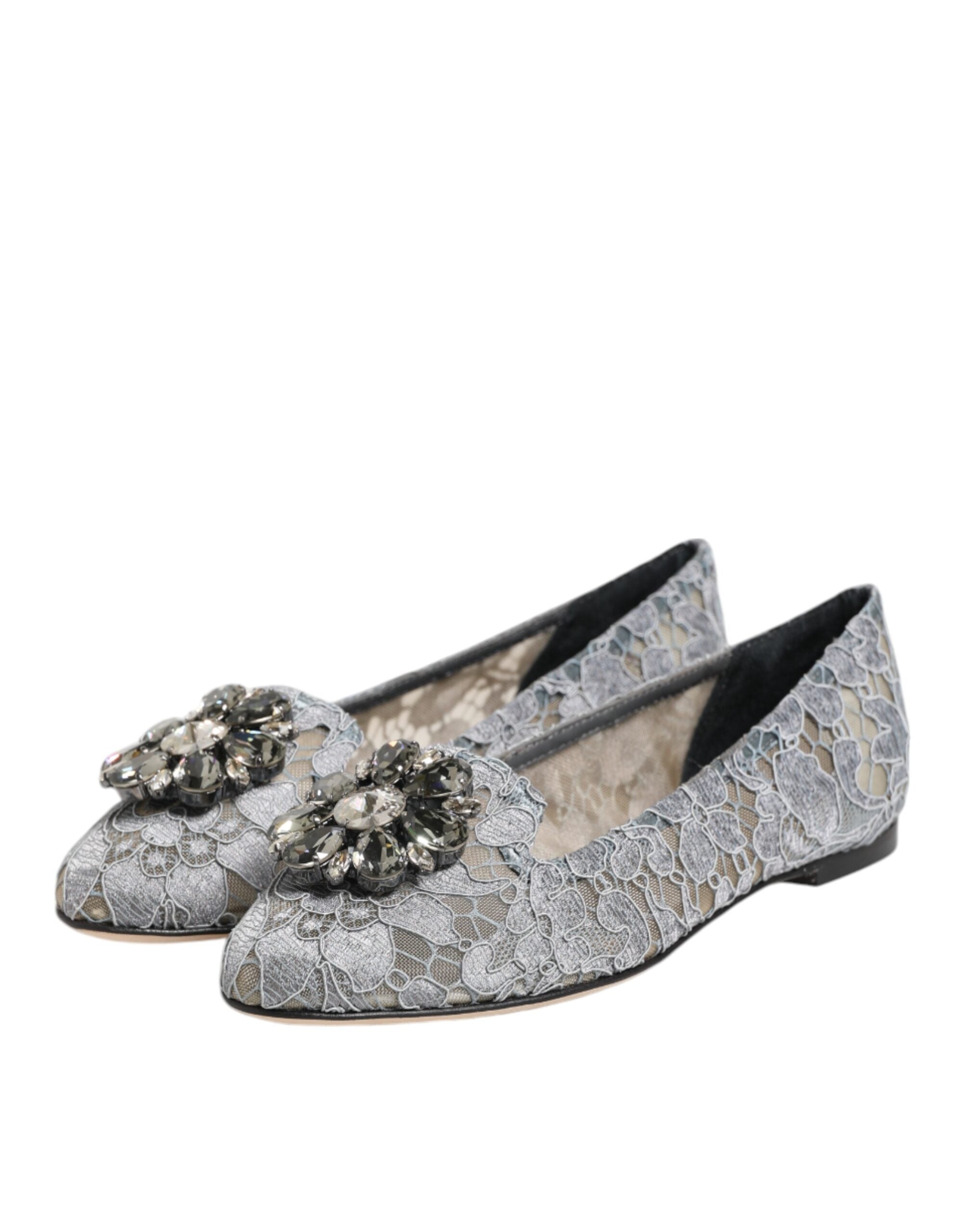 Dolce & Gabbana Gray Lace Taormina Crystals Flats Shoes Glam Steals