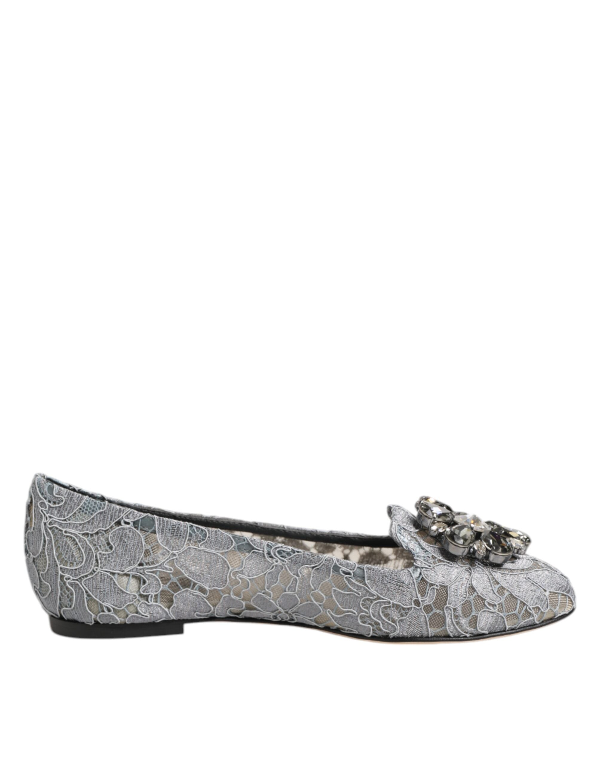 Dolce & Gabbana Gray Lace Taormina Crystals Flats Shoes Glam Steals