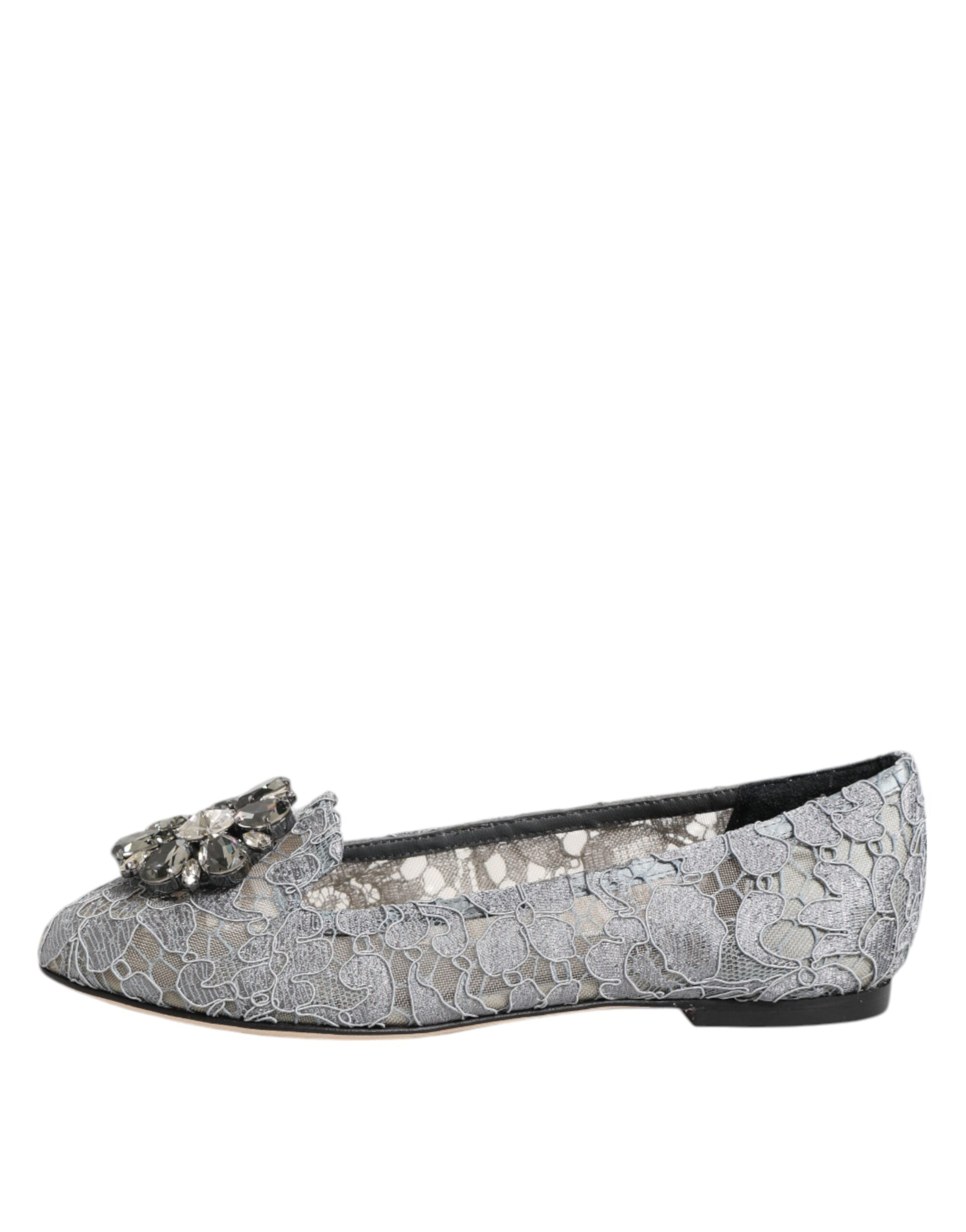 Dolce & Gabbana Gray Lace Taormina Crystals Flats Shoes Glam Steals