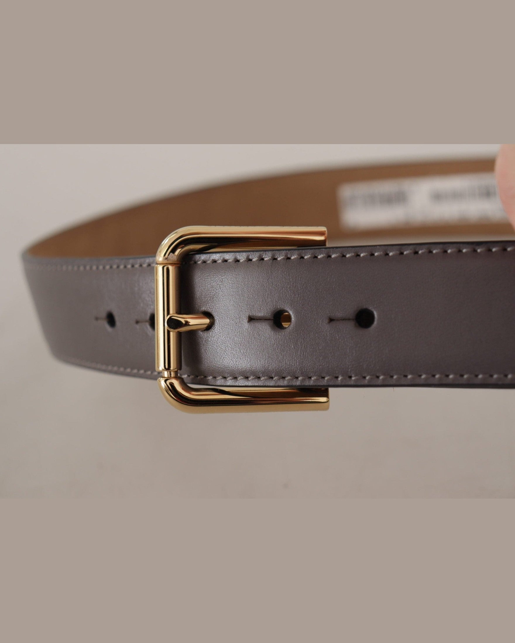Dolce & Gabbana Gray Leather Calfskin Gold Metal Logo Buckle Belt Belts