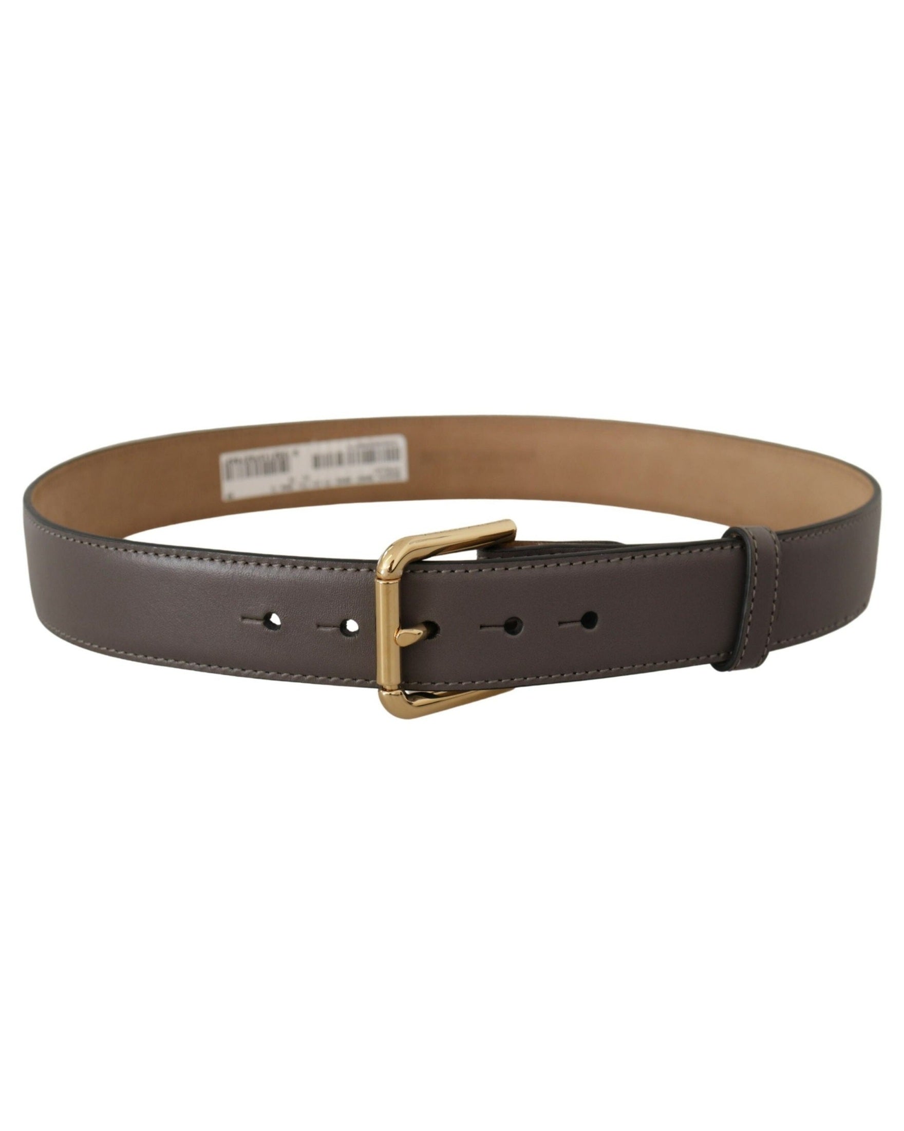 Dolce & Gabbana Gray Leather Calfskin Gold Metal Logo Buckle Belt Belts
