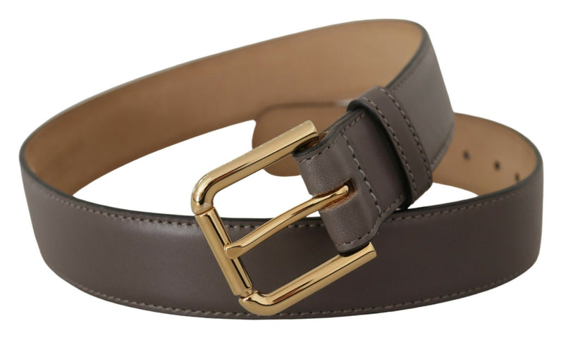 Dolce & Gabbana Gray Leather Calfskin Gold Metal Logo Buckle Belt Glam Steals