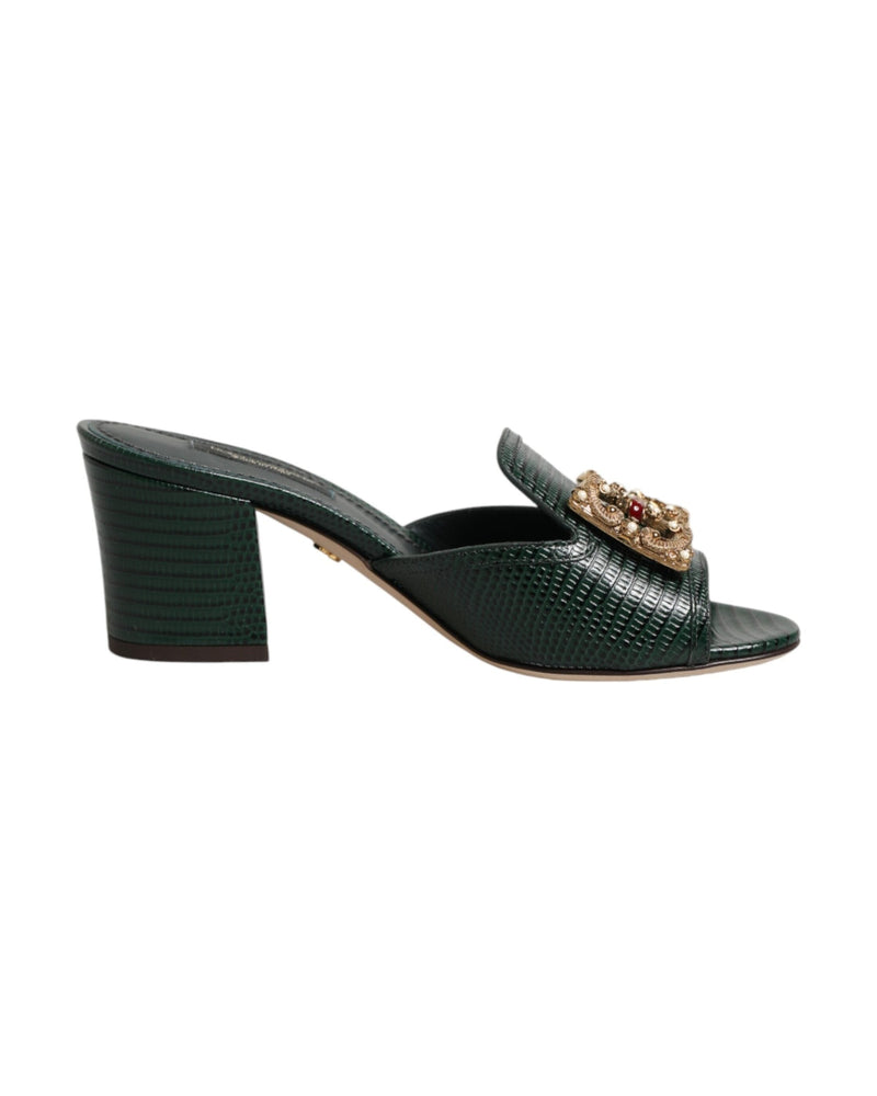 Dolce & Gabbana Green Amore Heel Slides Sandals Glam Steals