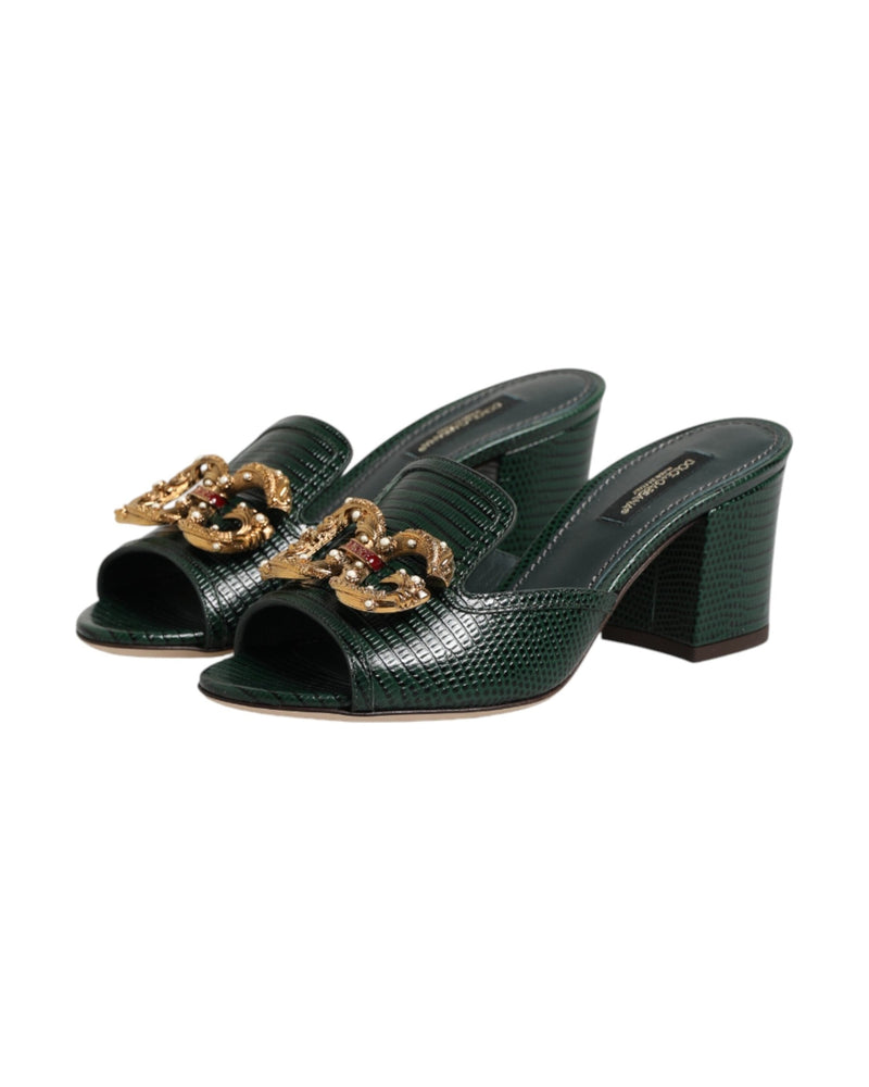 Dolce & Gabbana Green Amore Heel Slides Sandals Glam Steals