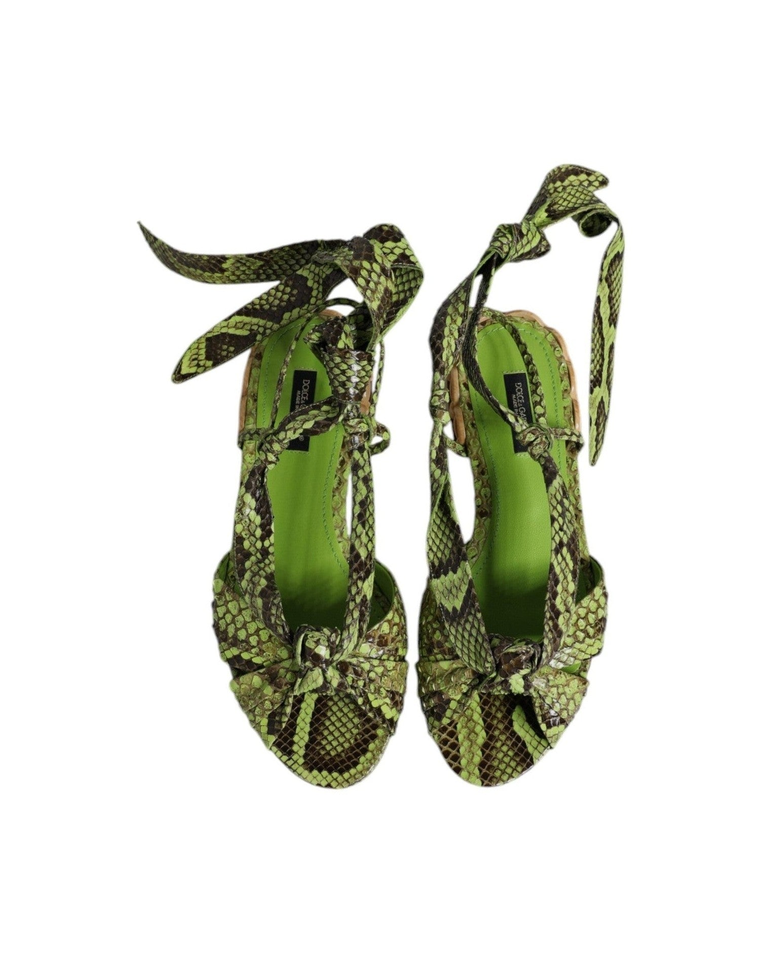 Dolce & Gabbana Green Animal Print Ankle Wrap Sandals Shoes Shoes