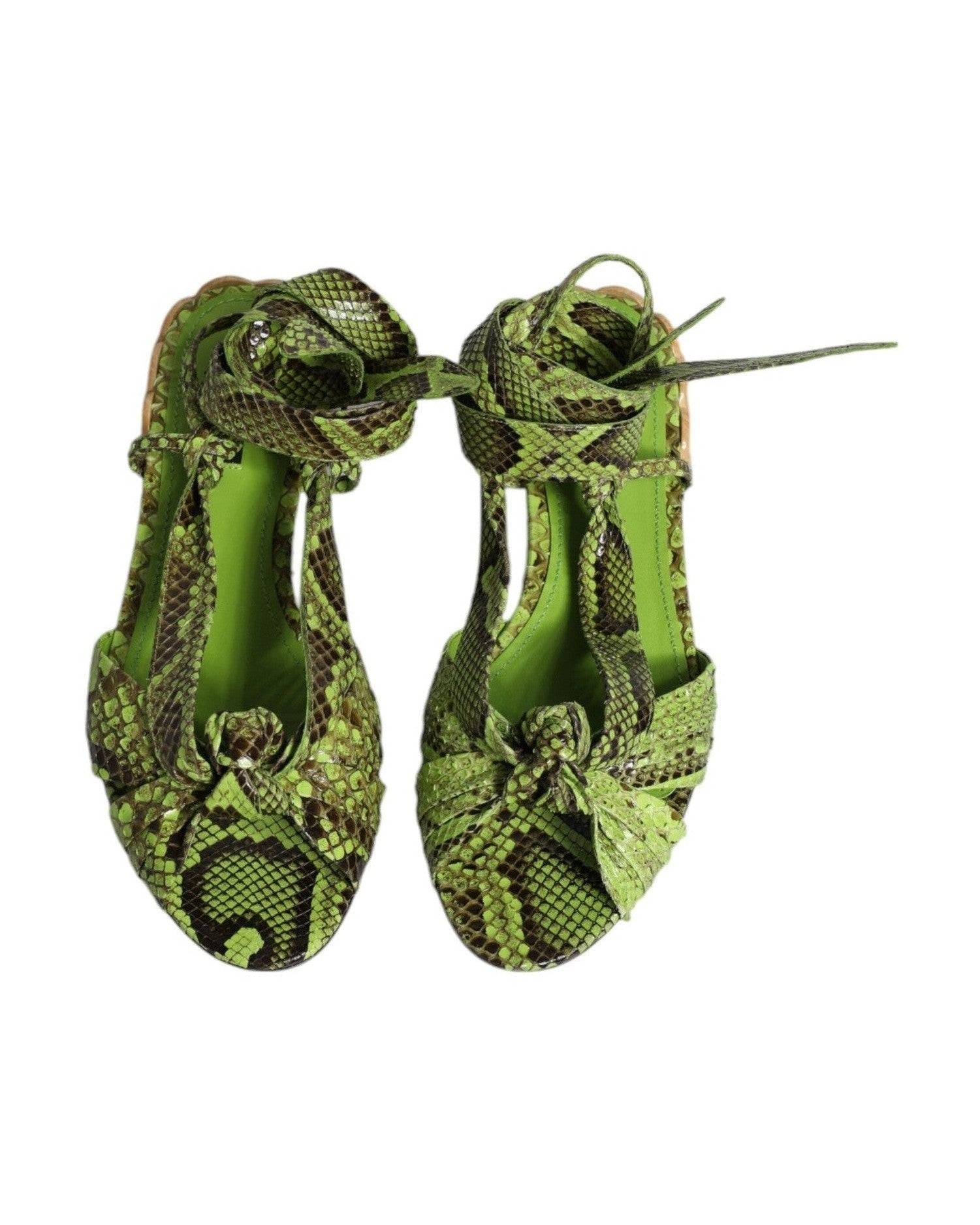 Dolce & Gabbana Green Animal Print Ankle Wrap Sandals Shoes Sandals