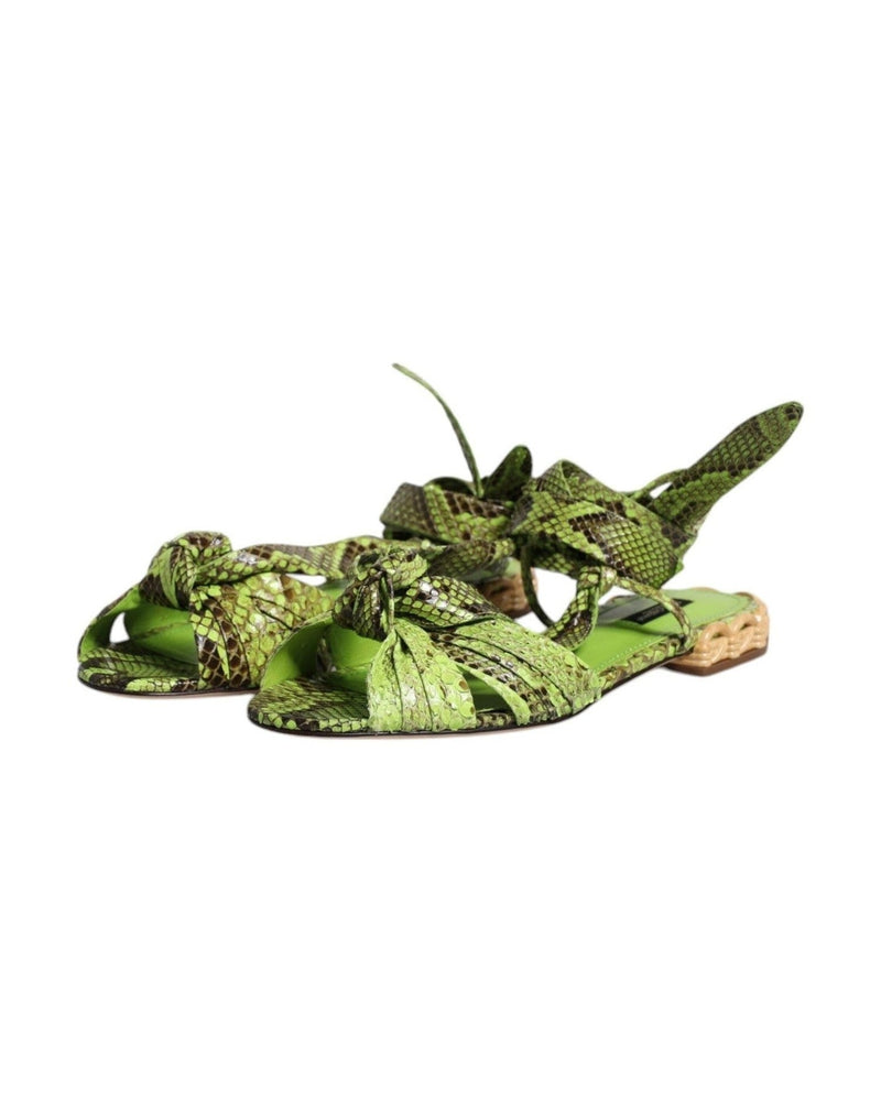 Dolce & Gabbana Green Animal Print Ankle Wrap Sandals Shoes Sandals