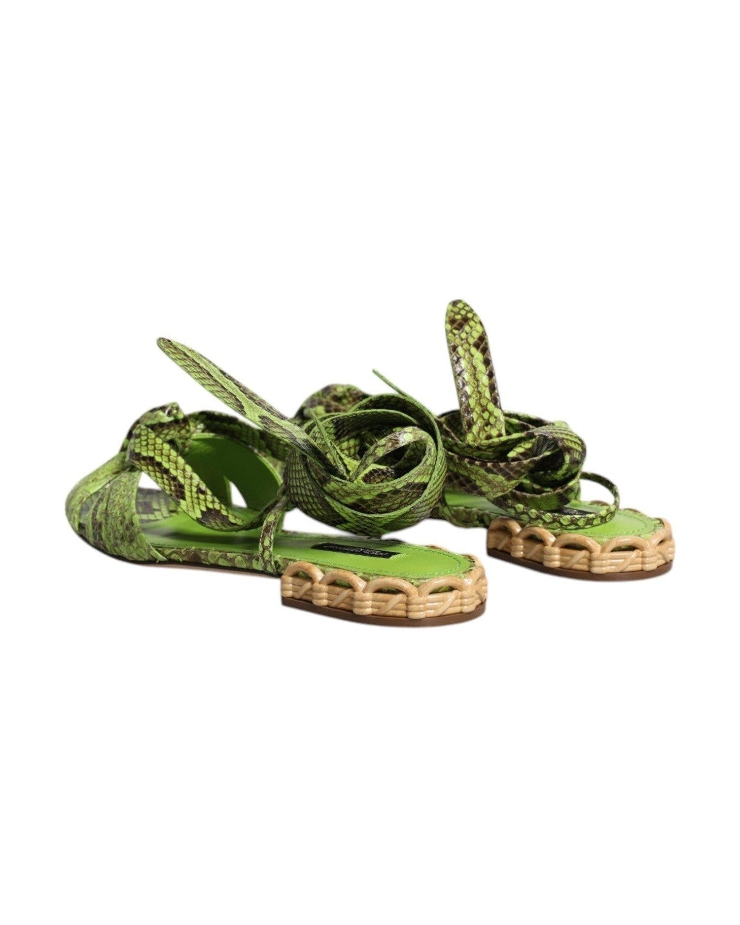 Dolce & Gabbana Green Animal Print Ankle Wrap Sandals Shoes Sandals