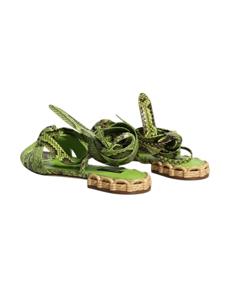 Dolce & Gabbana Green Animal Print Ankle Wrap Sandals Shoes Sandals