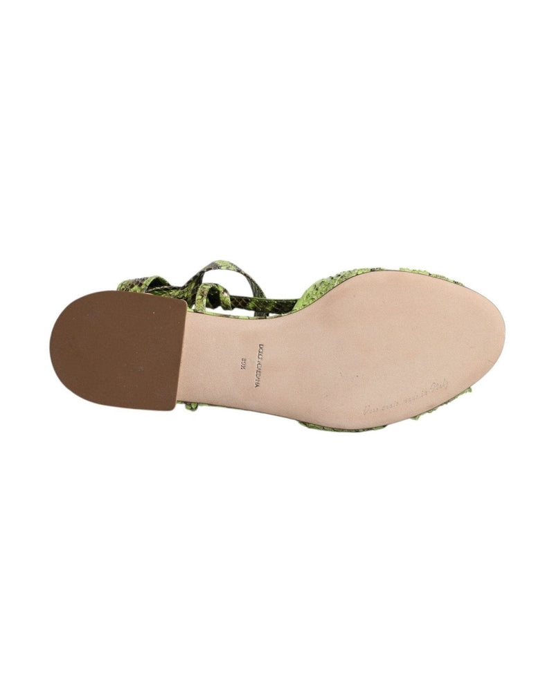 Dolce & Gabbana Green Animal Print Ankle Wrap Sandals Shoes Sandals