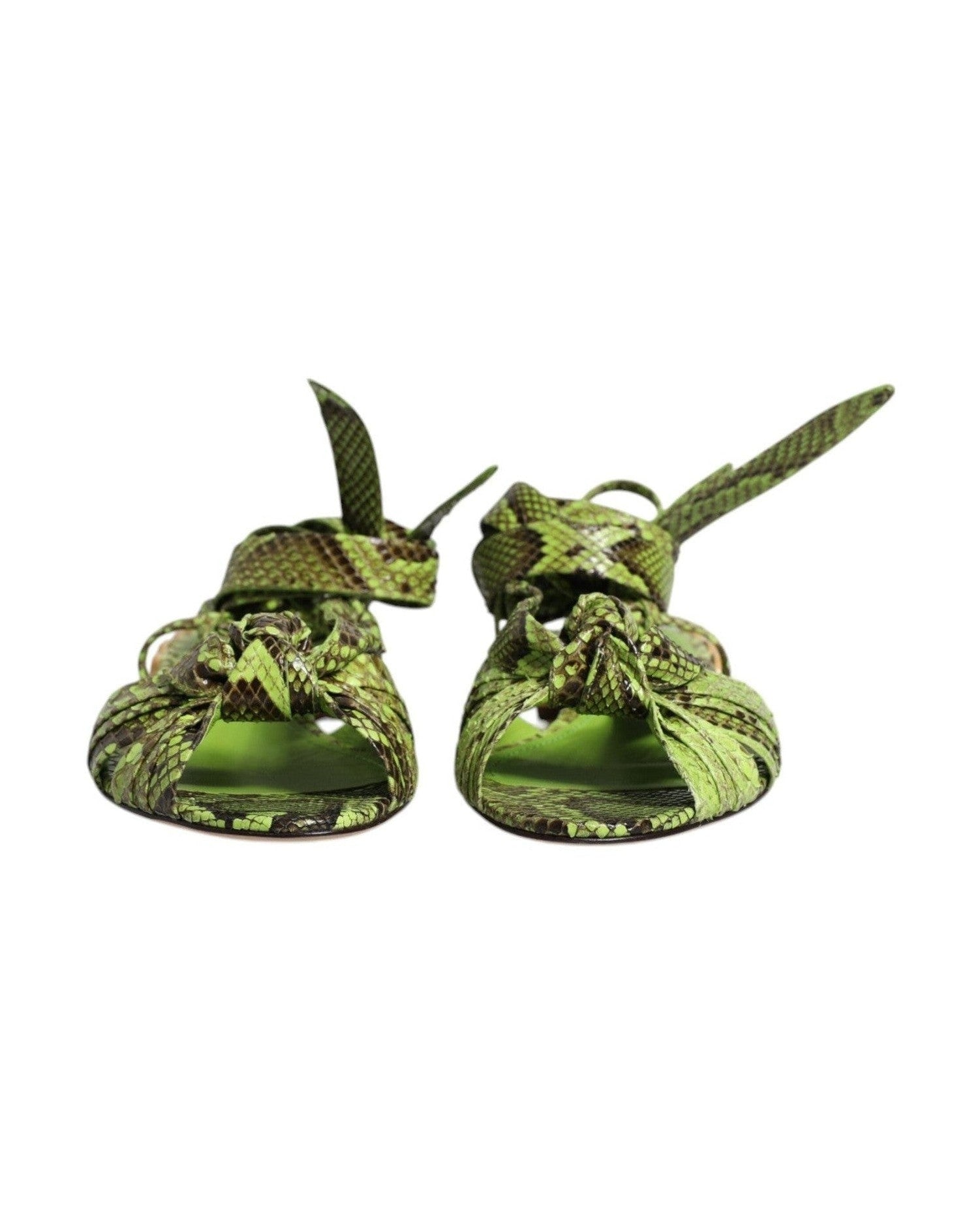 Dolce & Gabbana Green Animal Print Ankle Wrap Sandals Shoes Sandals