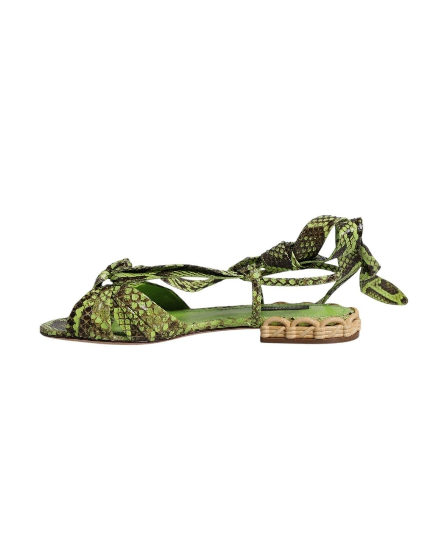 Dolce & Gabbana Green Animal Print Ankle Wrap Sandals Shoes Shoes