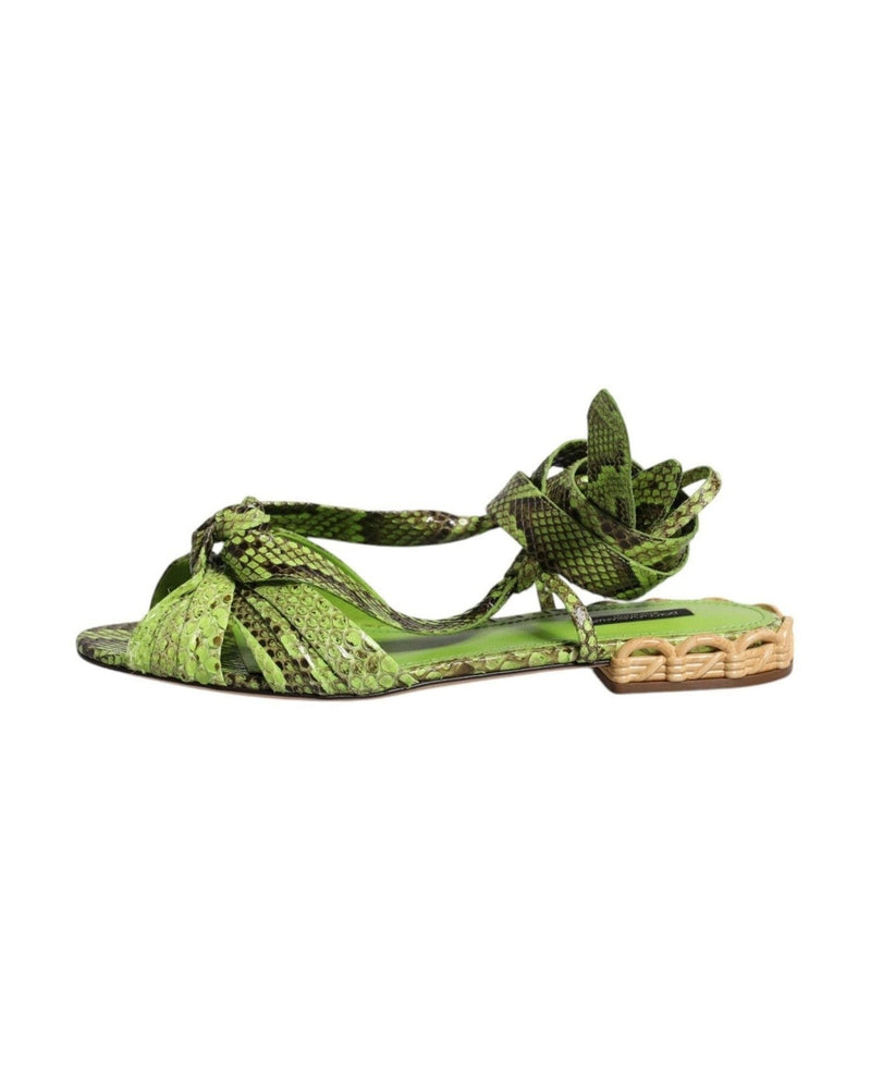 Dolce & Gabbana Green Animal Print Ankle Wrap Sandals Shoes Glam Steals