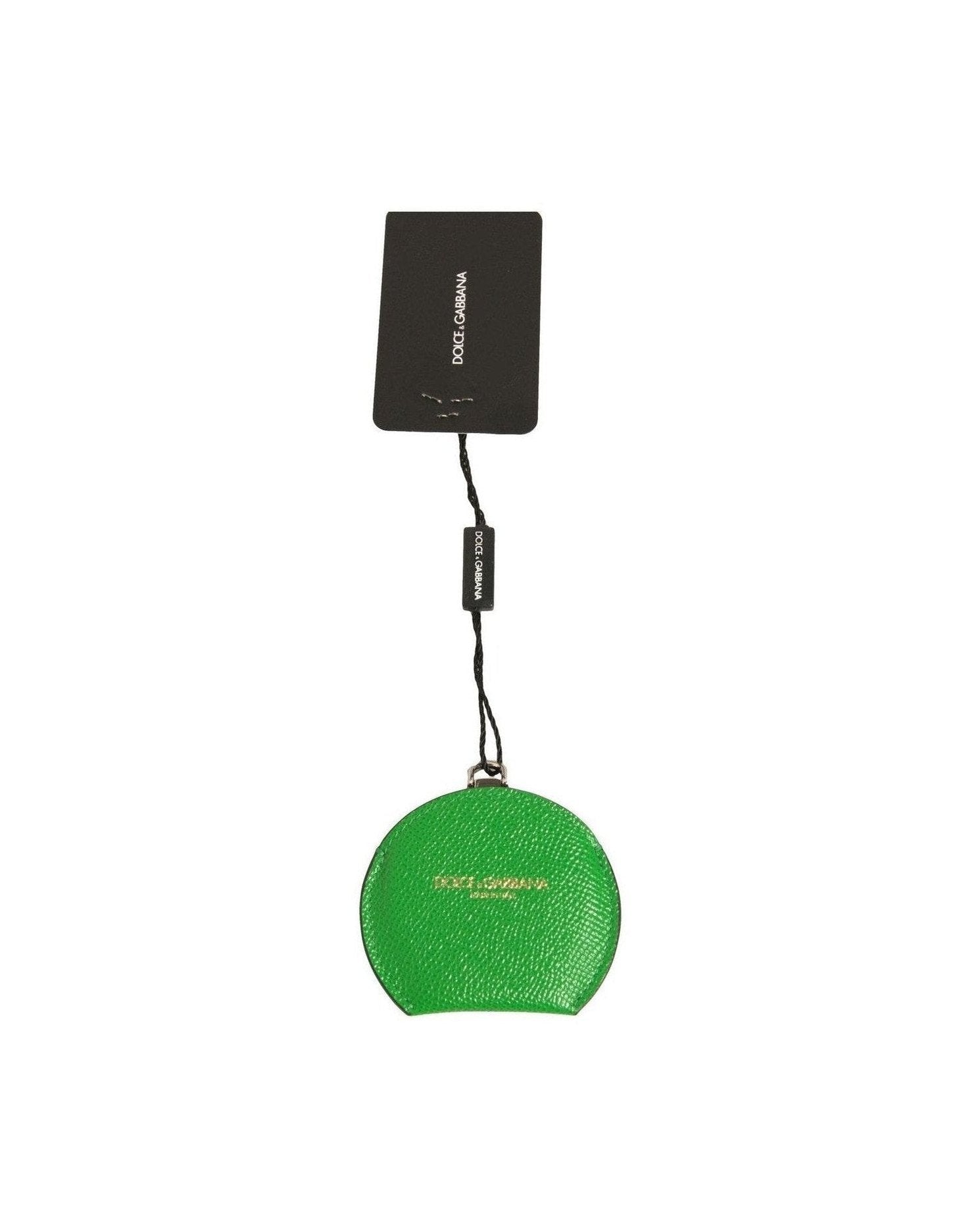 Dolce & Gabbana Calfskin Leather Round Logo Hand Mirror Green Holder Glam Steals