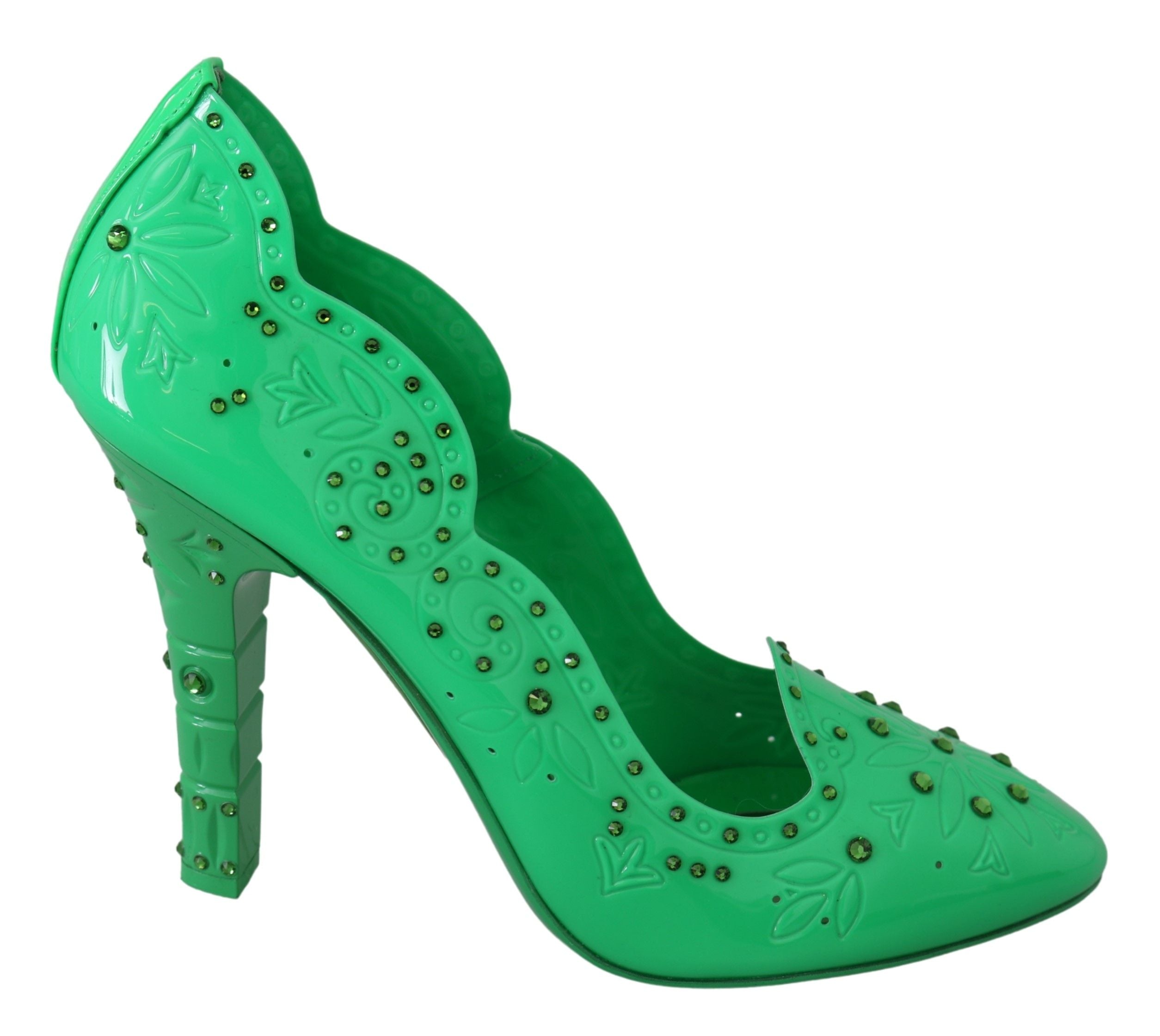 Dolce & Gabbana Green Crystal Floral Cinderella Heels Glam Steals