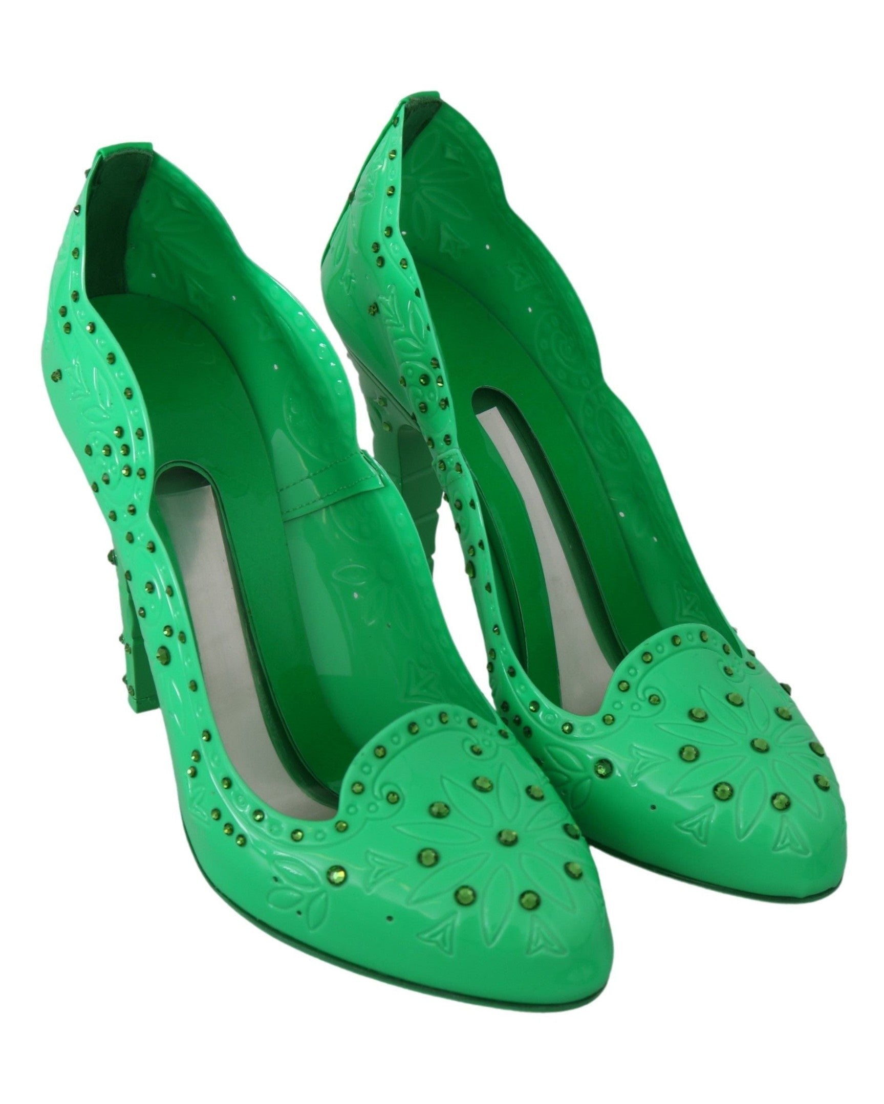 Dolce & Gabbana Green Crystal Floral Cinderella Heels Heels