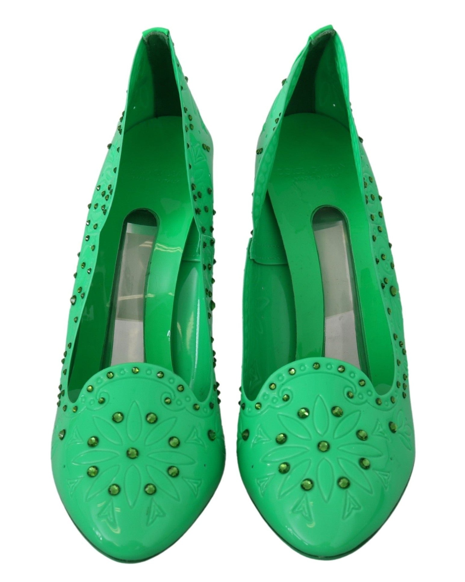 Dolce & Gabbana Green Crystal Floral Cinderella Heels Heels