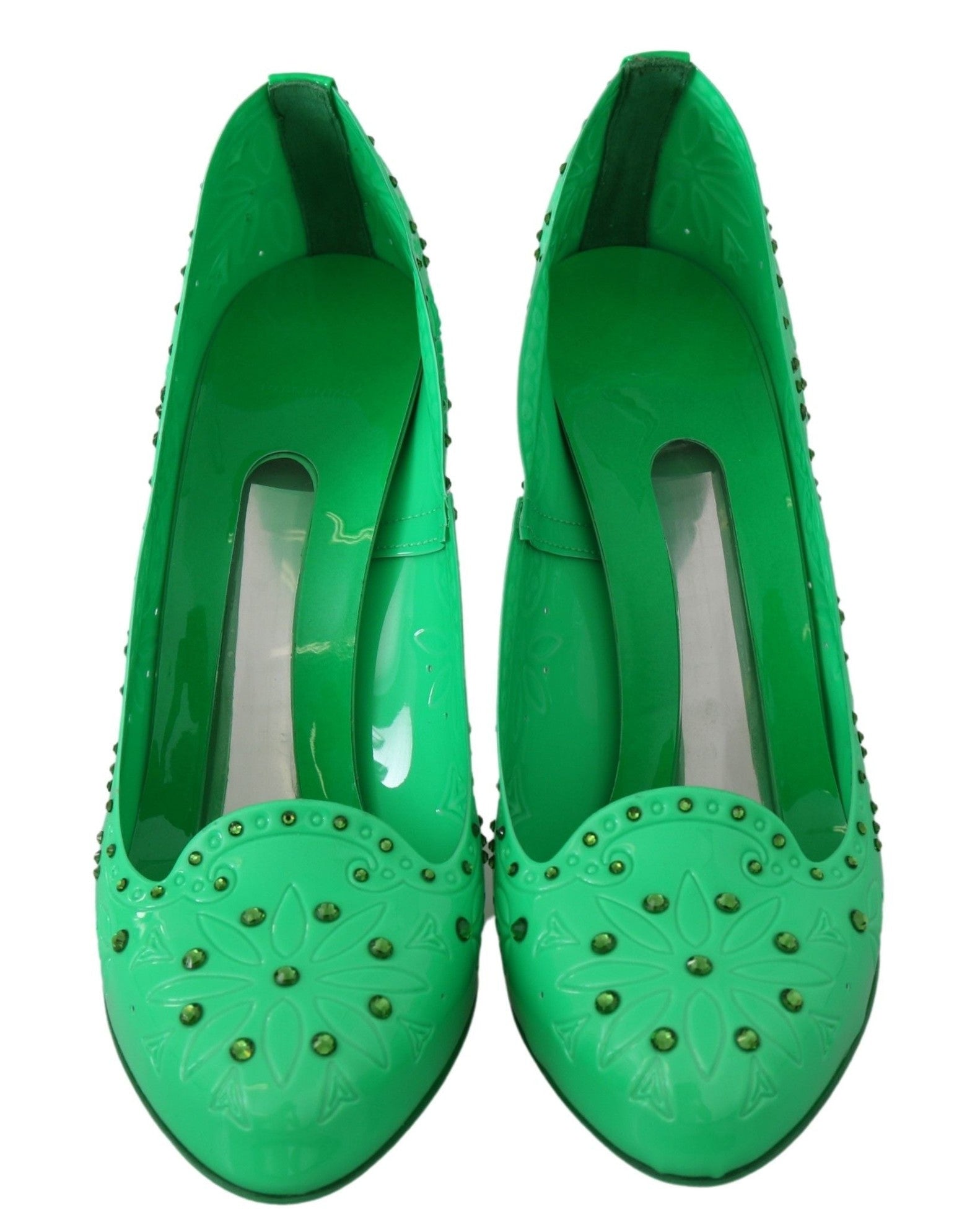 Dolce & Gabbana Green Crystal Floral Cinderella Heels Heels
